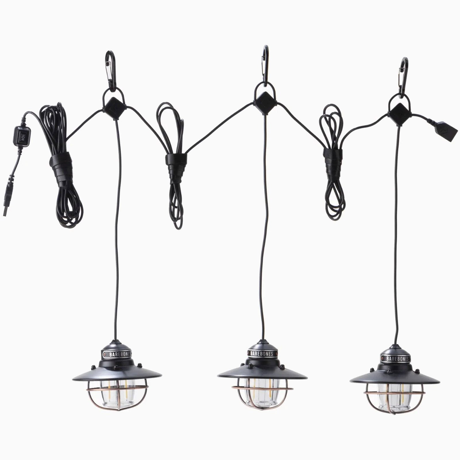 BAREBONES Lampe de camping Edison String, suspension rétro, intensité réglable, acier, USB, LED