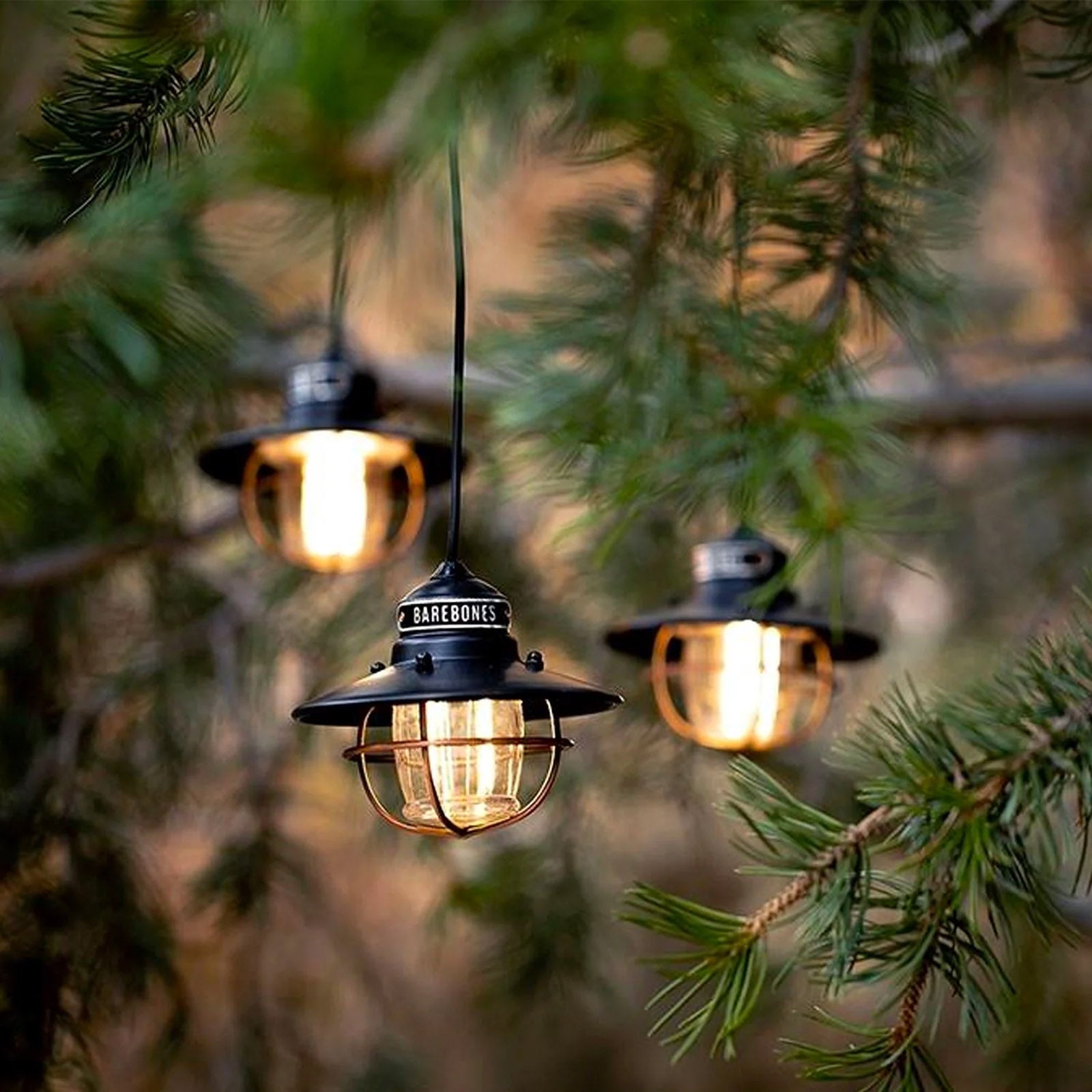 BAREBONES Lampe de camping Edison String, suspension rétro, intensité réglable, acier, USB, LED