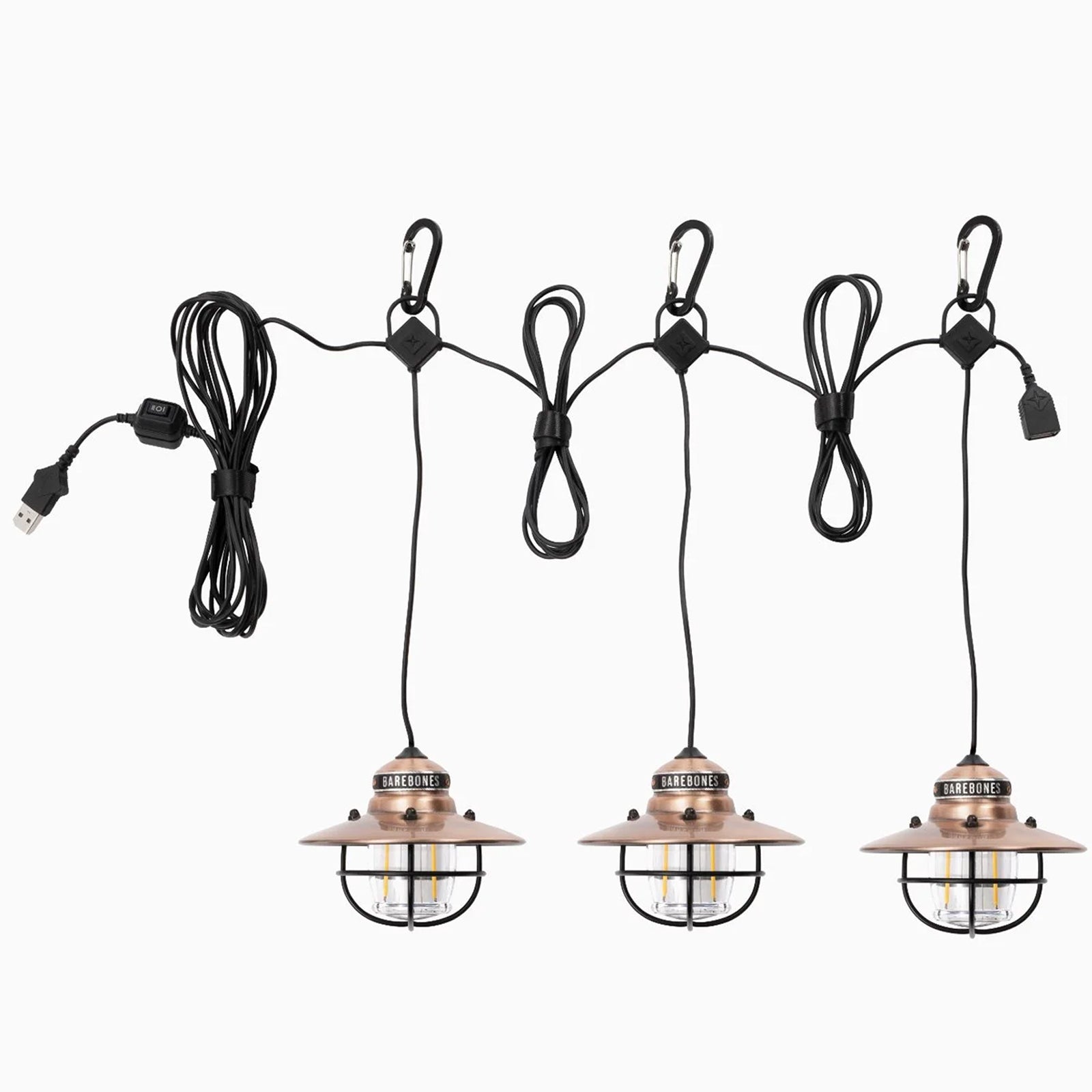 BAREBONES Lampe de camping Edison String, suspension rétro, intensité réglable, acier, USB, LED
