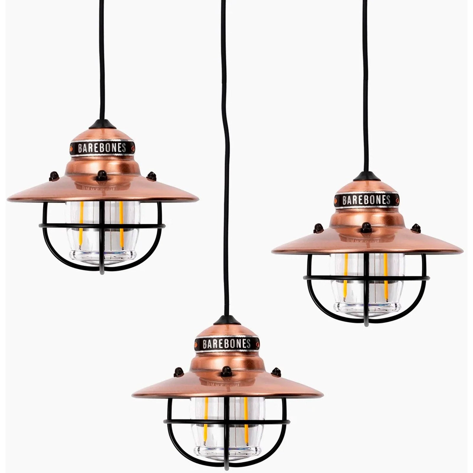 BAREBONES Lampe de camping Edison String, suspension rétro, intensité réglable, acier, USB, LED