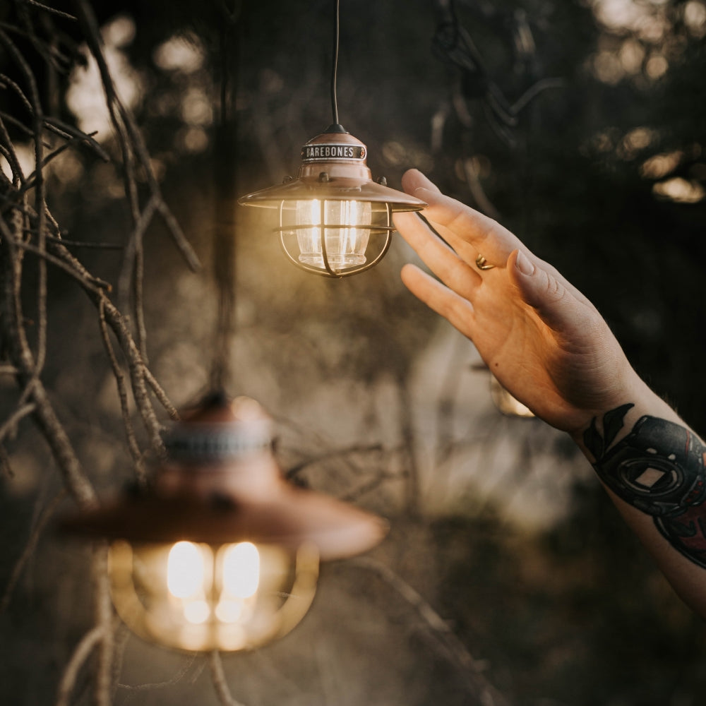 BAREBONES Lampe de camping Edison String, suspension rétro, intensité réglable, acier, USB, LED
