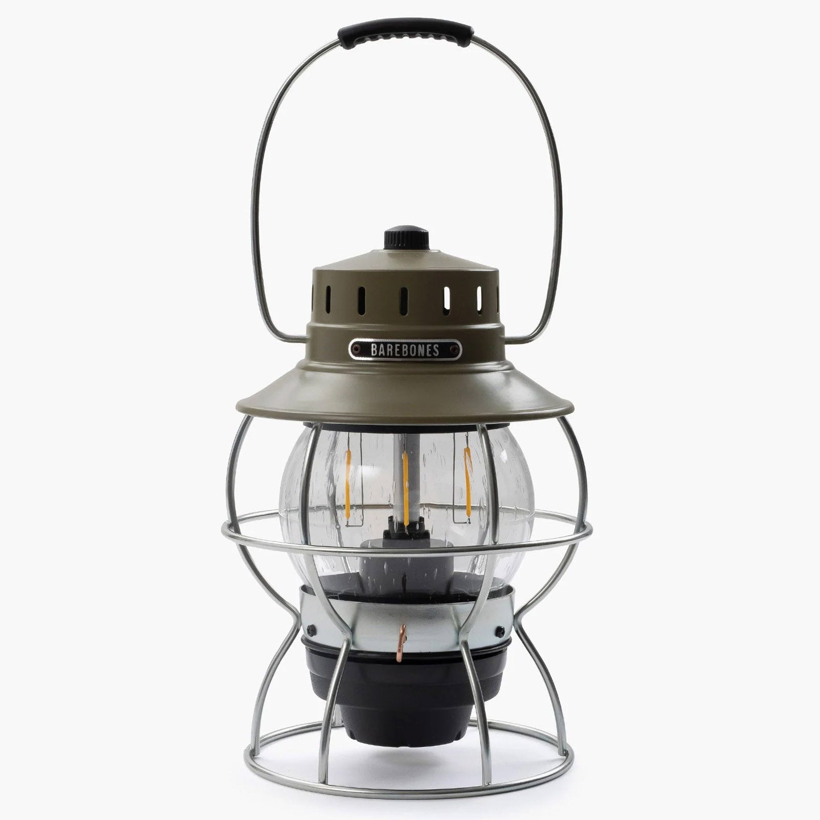 Lanterne de camping rétro Barebones, lampe de chemin de fer à intensité variable, métal, verre, batterie USB, LED
