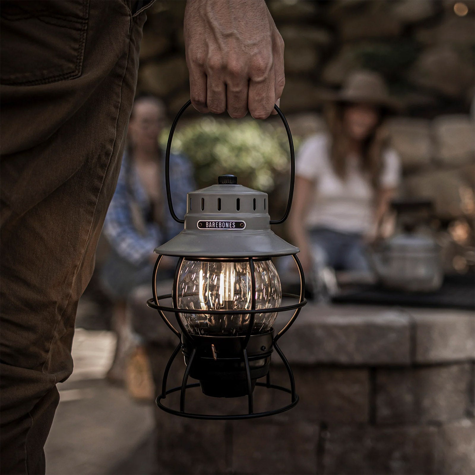 BAREBONES Camping Lantern Railroad Retro Lamp Dimmable Metal Glass USB Battery LED