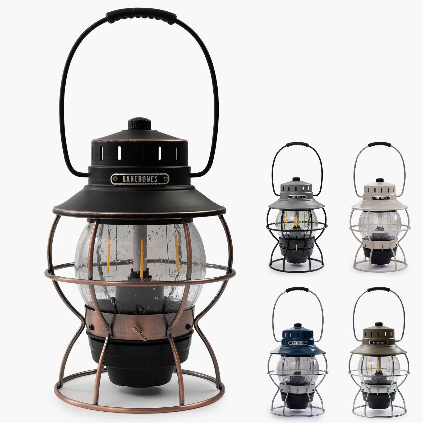 Lanterne de camping rétro Barebones, lampe de chemin de fer à intensité variable, métal, verre, batterie USB, LED