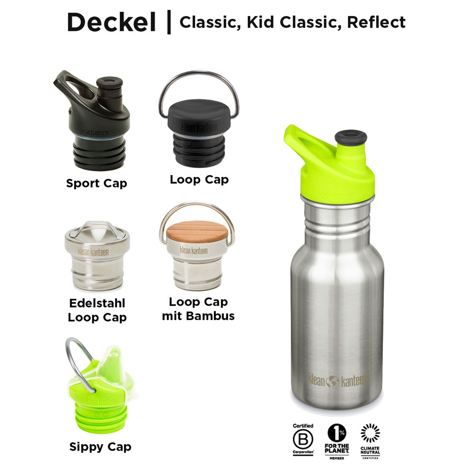 KLEAN KANTEEN Kids Drinking Bottle Kid Classic Sport Cap Wide Neck Bottle 355ml