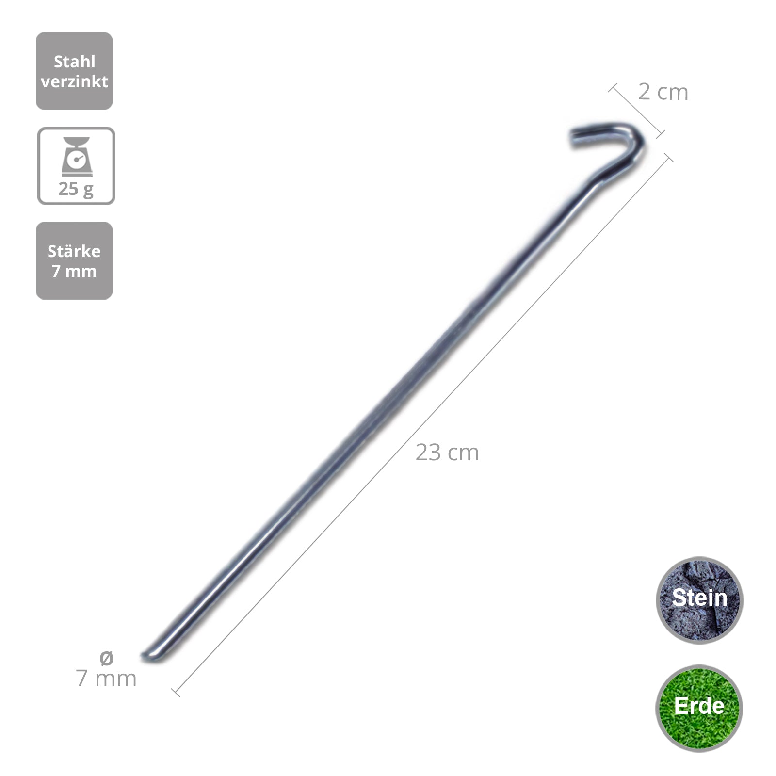 10 x Zeltpflock 23 cm - Zelt Hering Erdnagel Stahl Nagel verzinkt 7 mm stabil