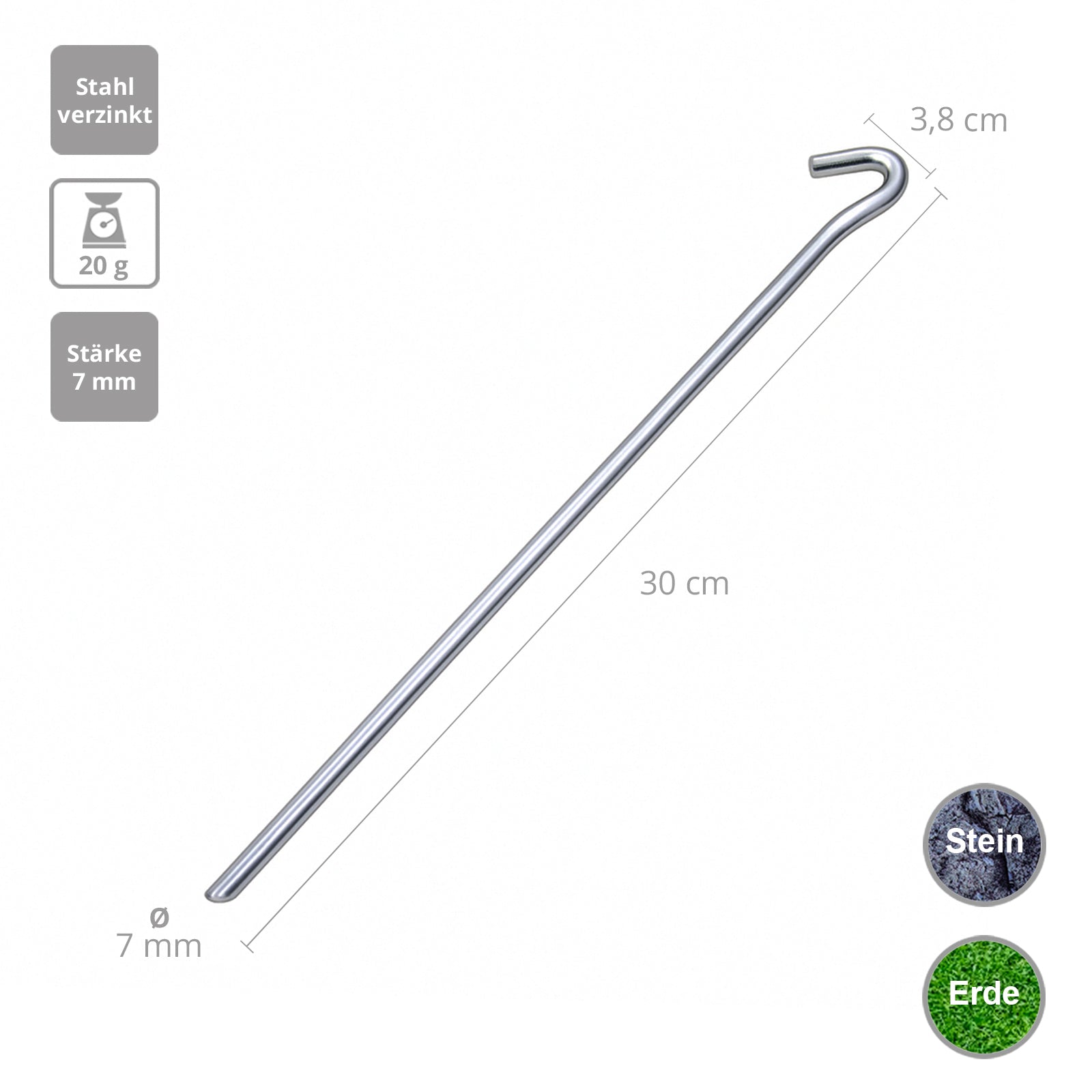 10 x Zeltpflock 30 cm Zeltnagel Steinboden Zelt Hering Felsbodenhering Stahl 7mm