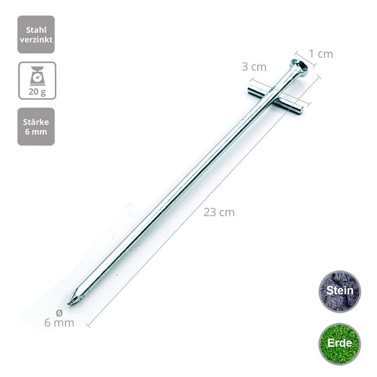 10 x Felsbodenhering 23 cm - Felsnagel Zelt Hering Erdnagel Stahl Nägel verzinkt