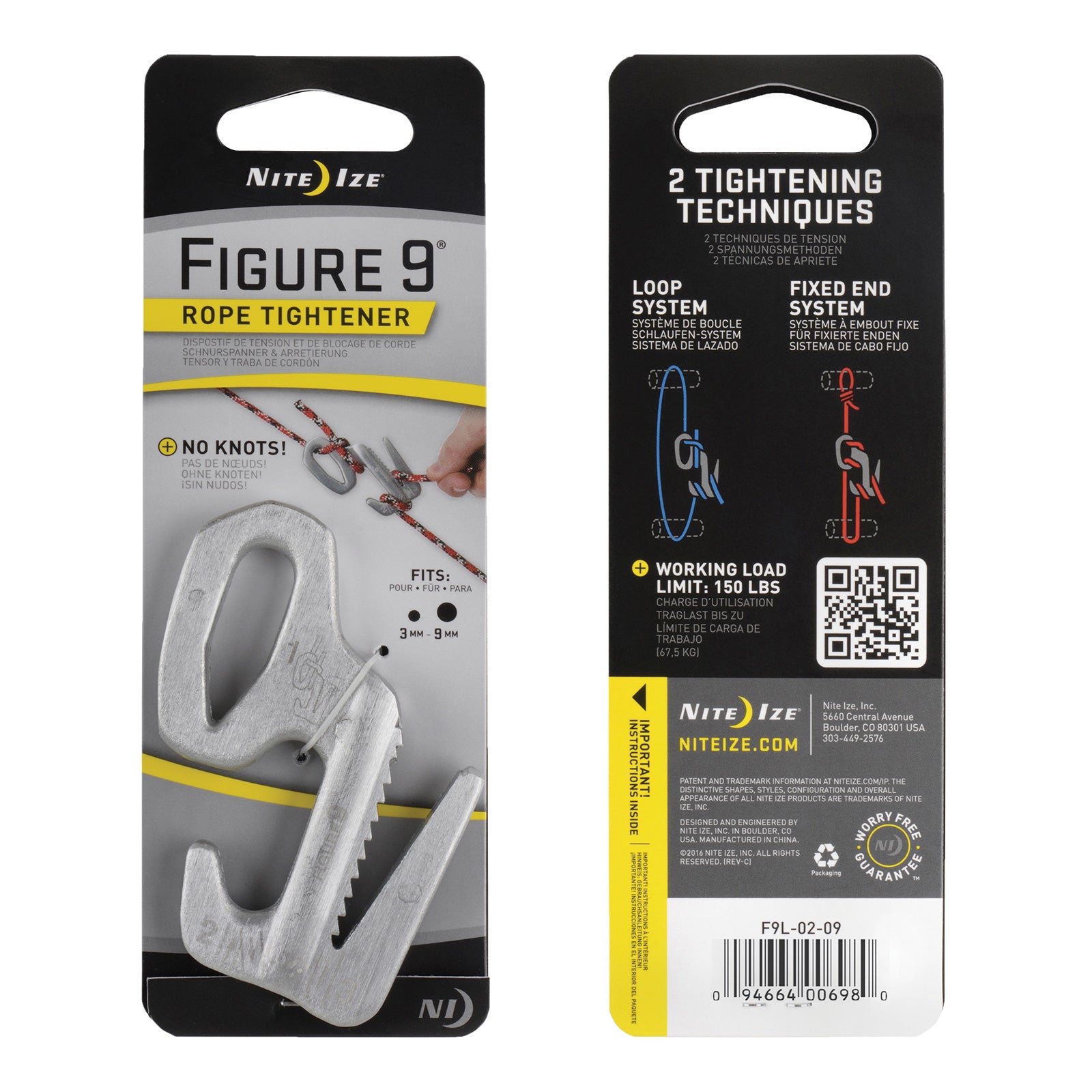 NITE IZE Figure9 L Aide au nouage, corde de tente, tendeur, mousqueton, transport