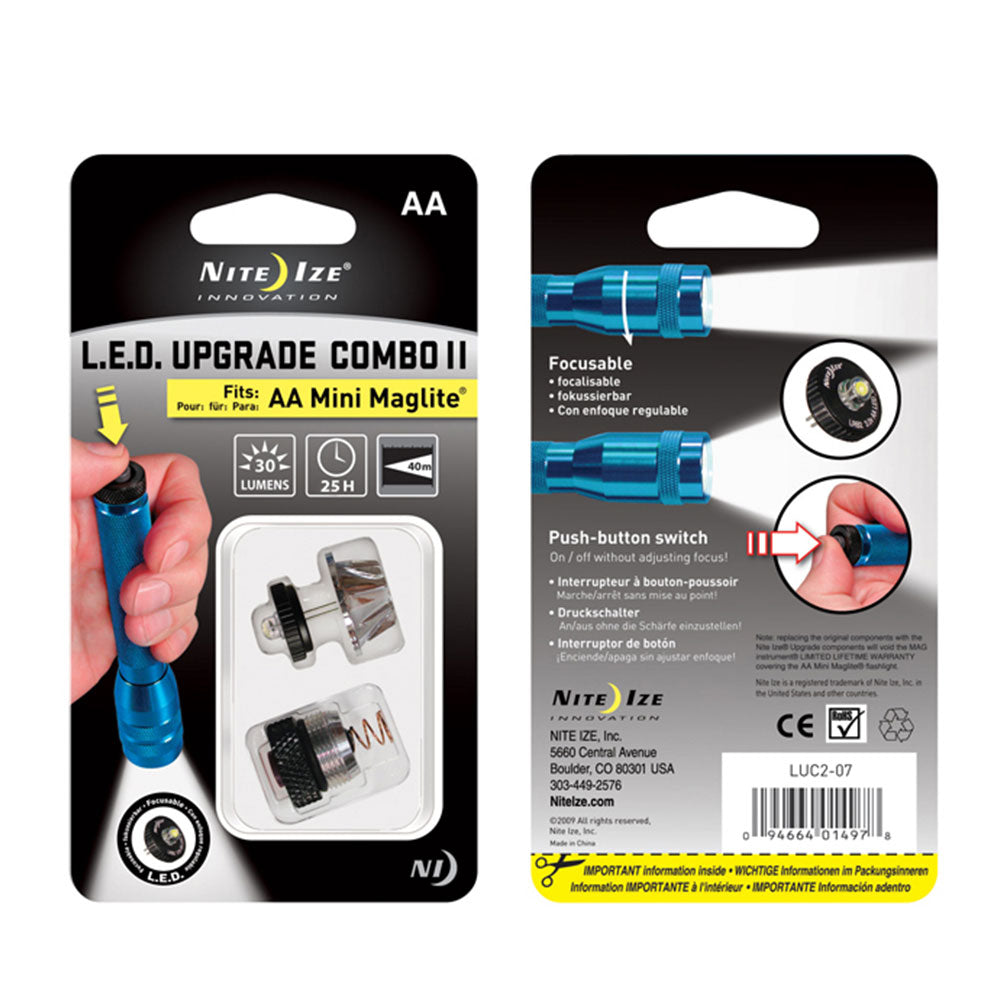NITE IZE LED Combo Upgrade II Mini Maglite Flashlight 30 Lumen Push Button