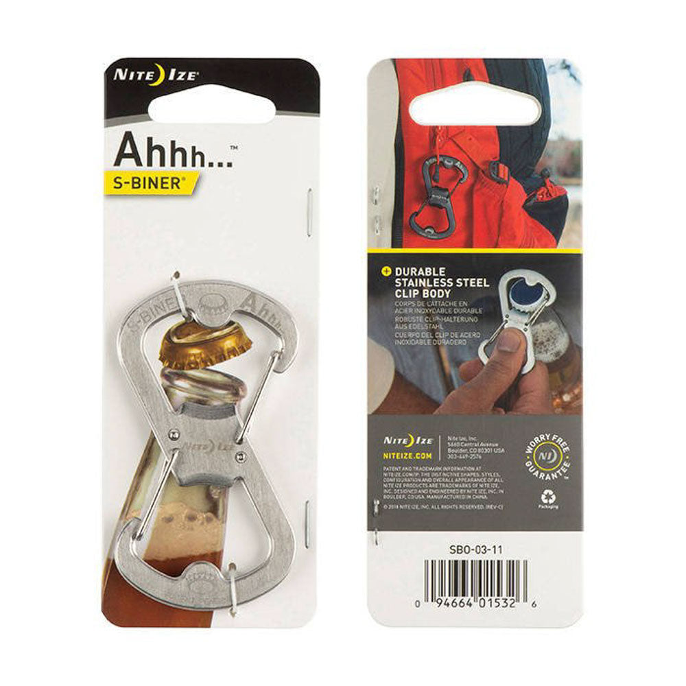 NITE IZE S-Biner Ahhh Edelstahl - Doppelkarabiner Schnapp Haken - Flaschenöffner