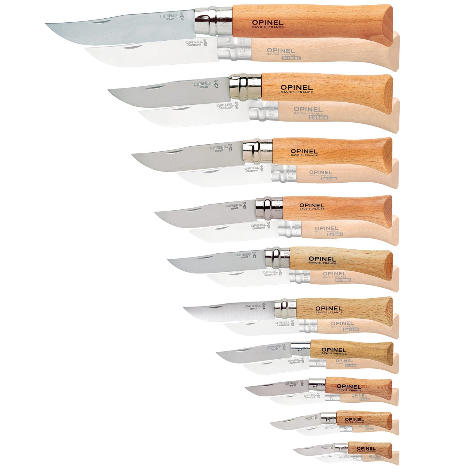 OPINEL Messer Carbon & INOX Stahl No 02 bis No 12 - Taschenmesser Klappmesser