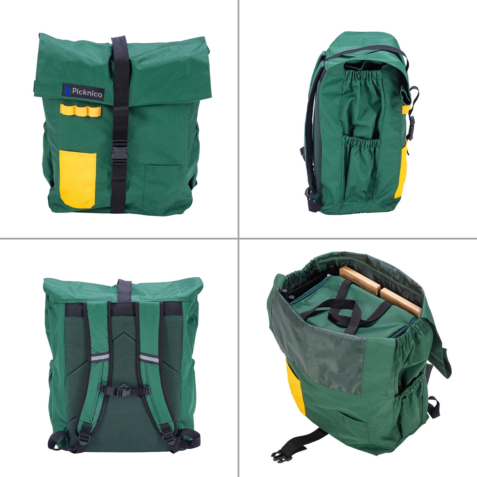 PICKNICO Picknick Tisch Set + Hocker Rucksack Kühltasche Camping Alu Bambus Holz