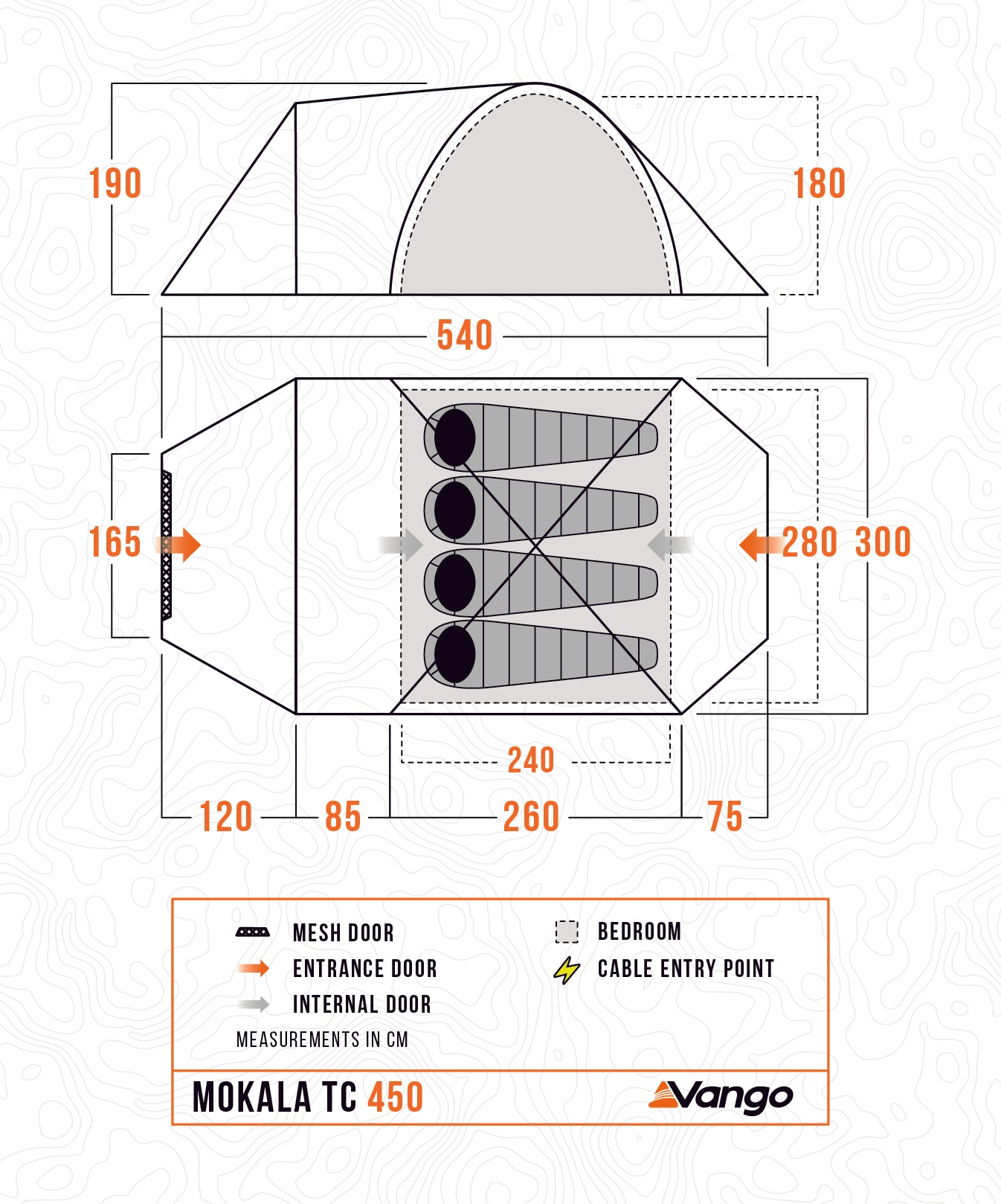 VANGO Familienzelt Mokala TC 450 Camping Tunnel Zelt 4Personen Vorraum Baumwolle