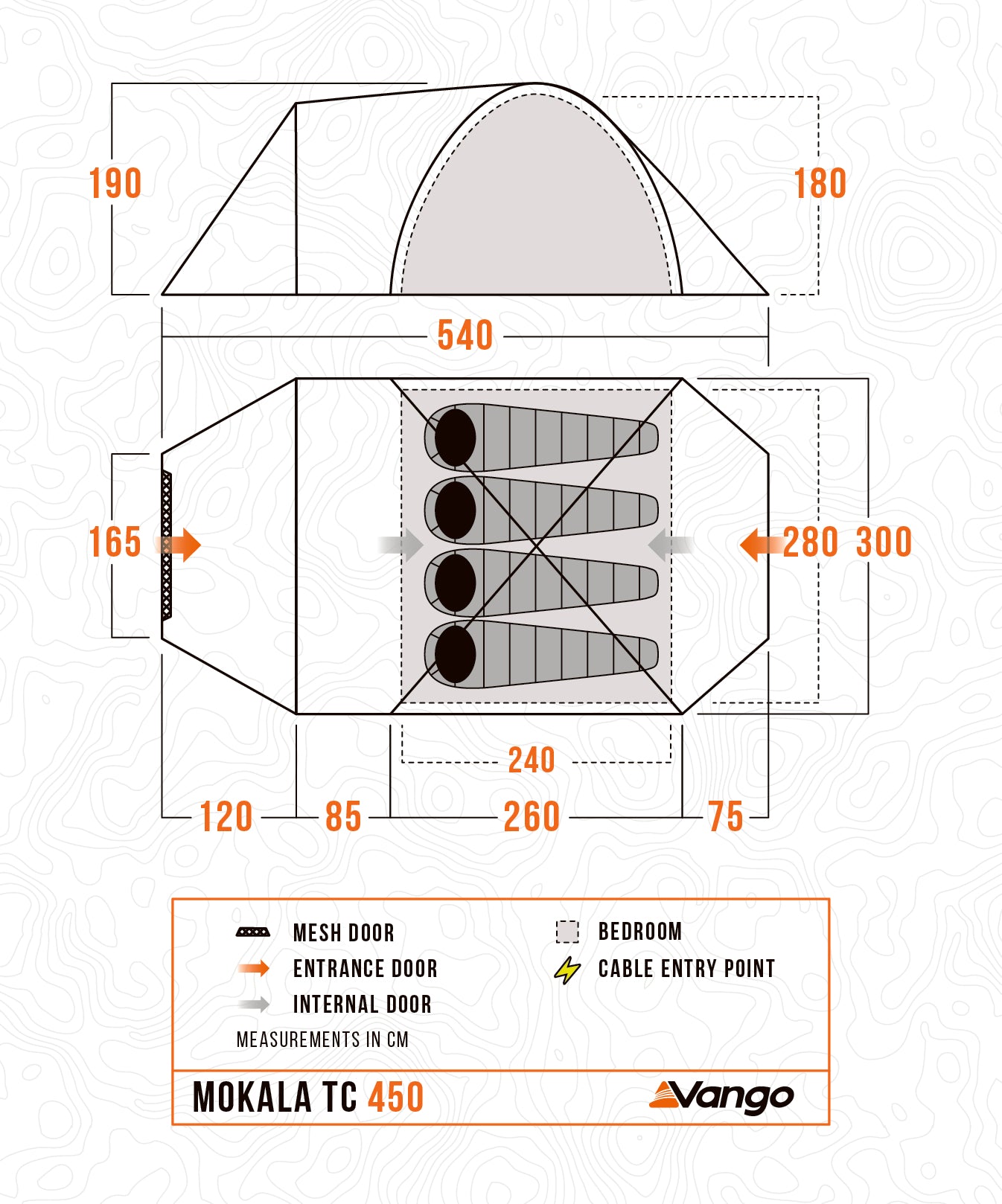 VANGO Familienzelt Mokala TC 450 Camping Tunnel Zelt 4Personen Vorraum Baumwolle