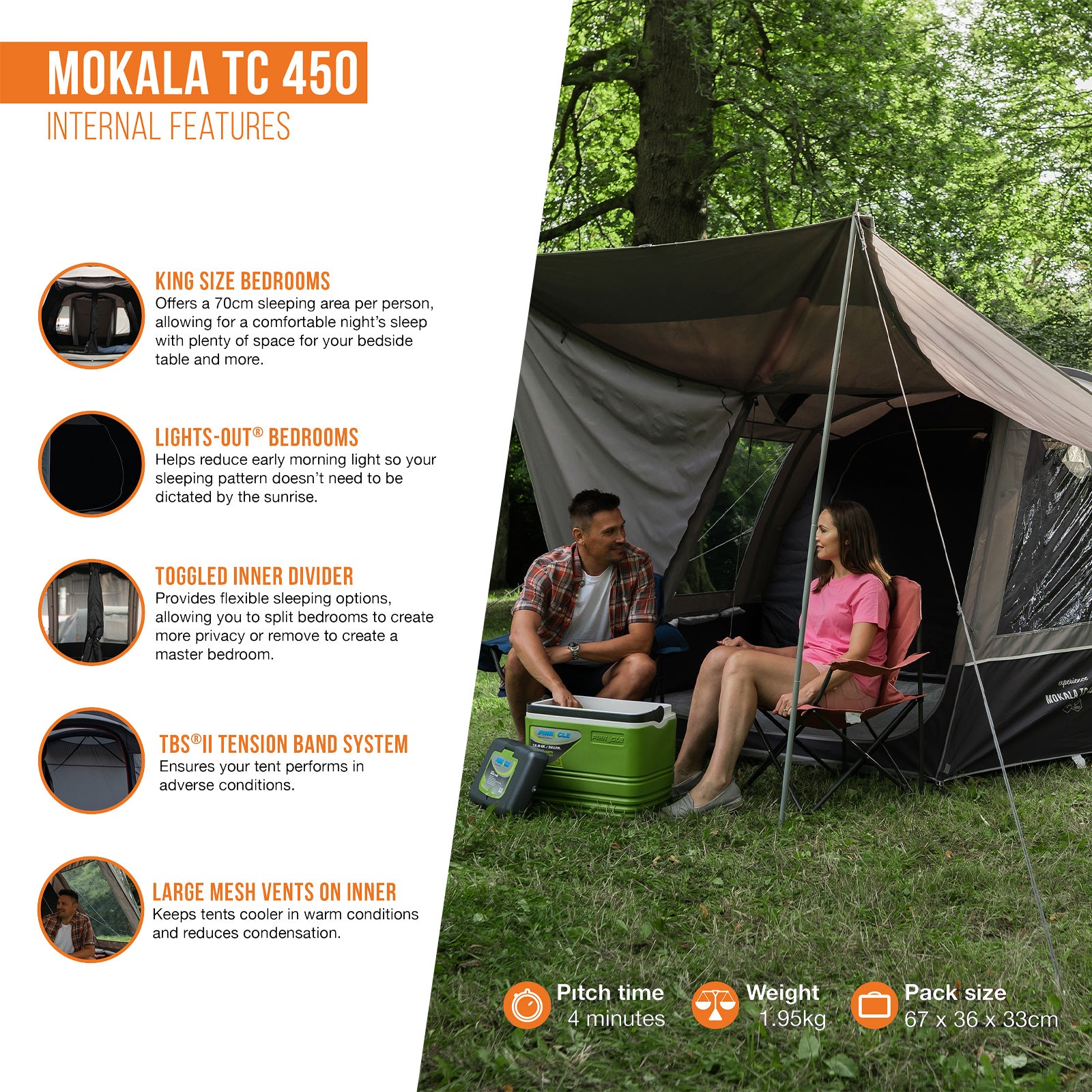 VANGO Familienzelt Mokala TC 450 Camping Tunnel Zelt 4Personen Vorraum Baumwolle