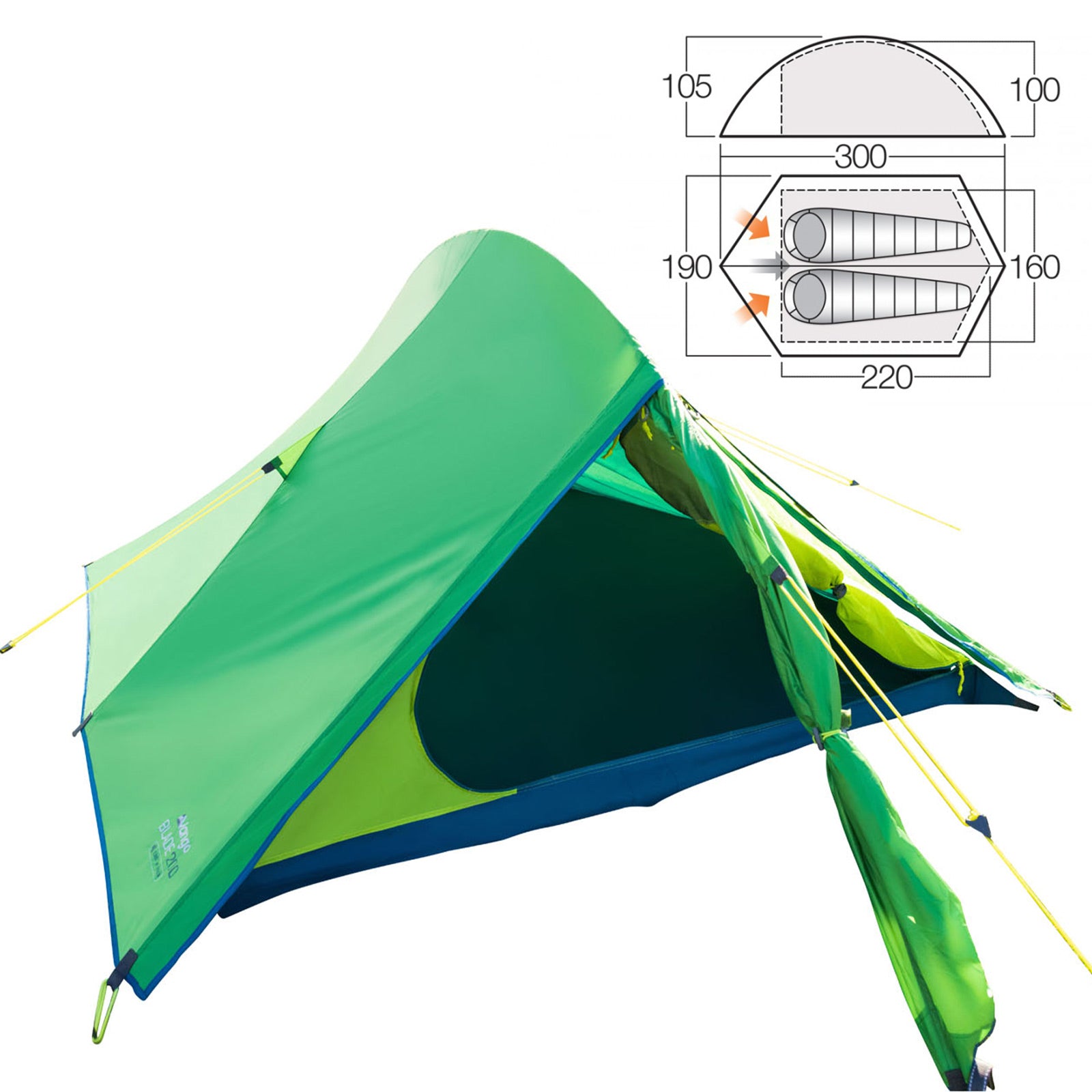 VANGO Trekkingzelt Blade 200 1-2 Personen Zelt Einbogen Fahrrad Camping 2 kg