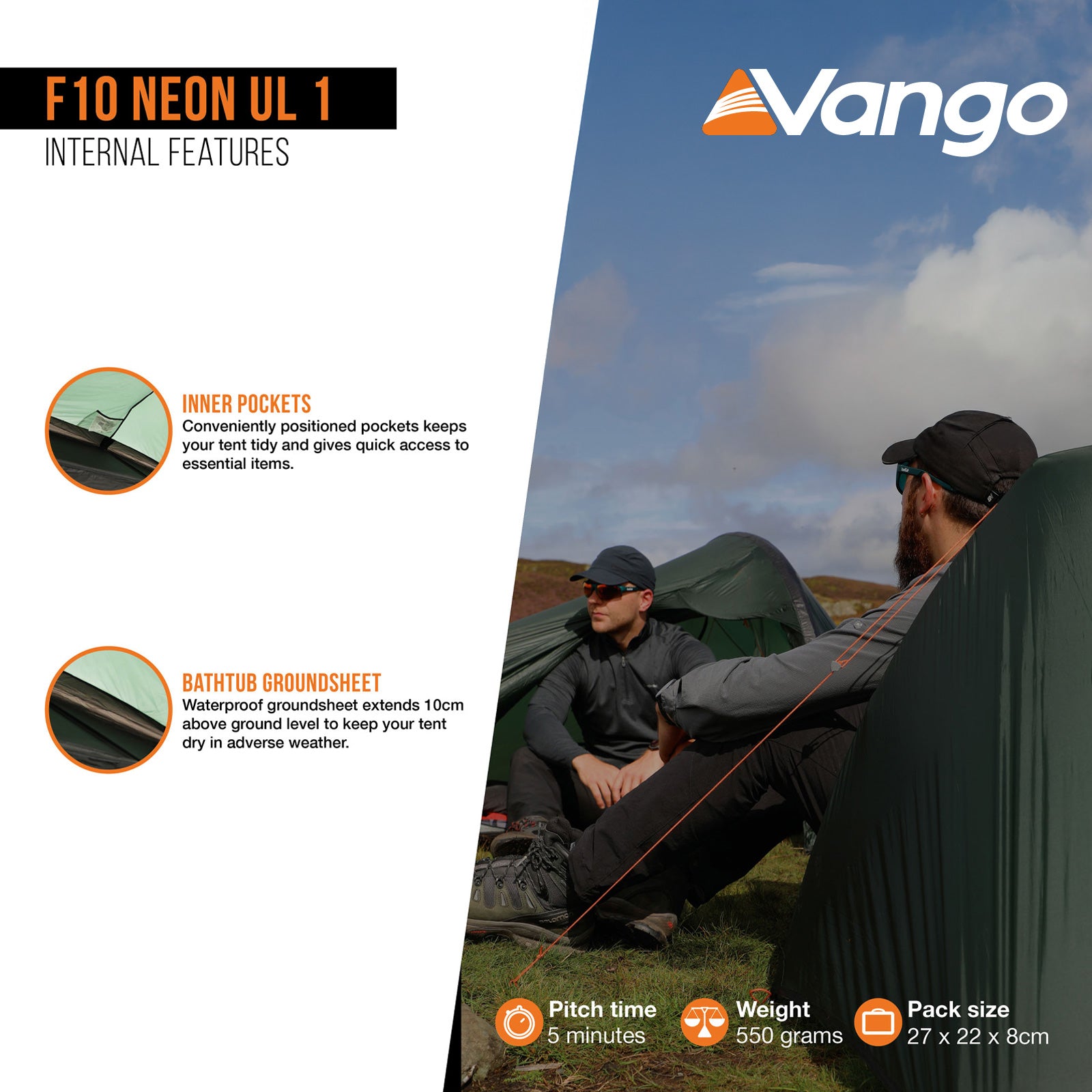 F10 Trekkingzelt Neon UL 1 Personen Camping Fahrrad Tunnel Zelt Biwak 0,5 kg