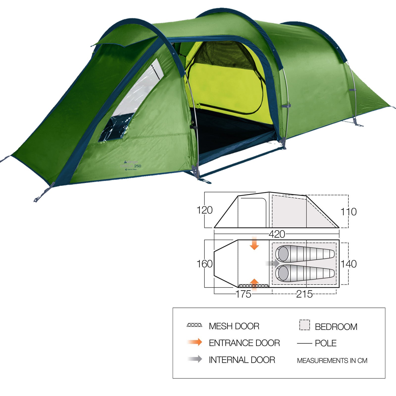Tente de trekking VANGO Omega 250 Tente tunnel 1-2 personnes Camping vélo 4 kg
