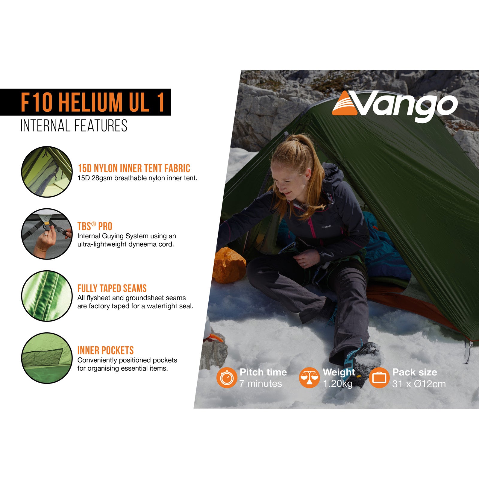 F10 Trekkingtent Helium UL 1-persoons kampeertent voor één persoon, pop-upfietstent, 1,23 kg