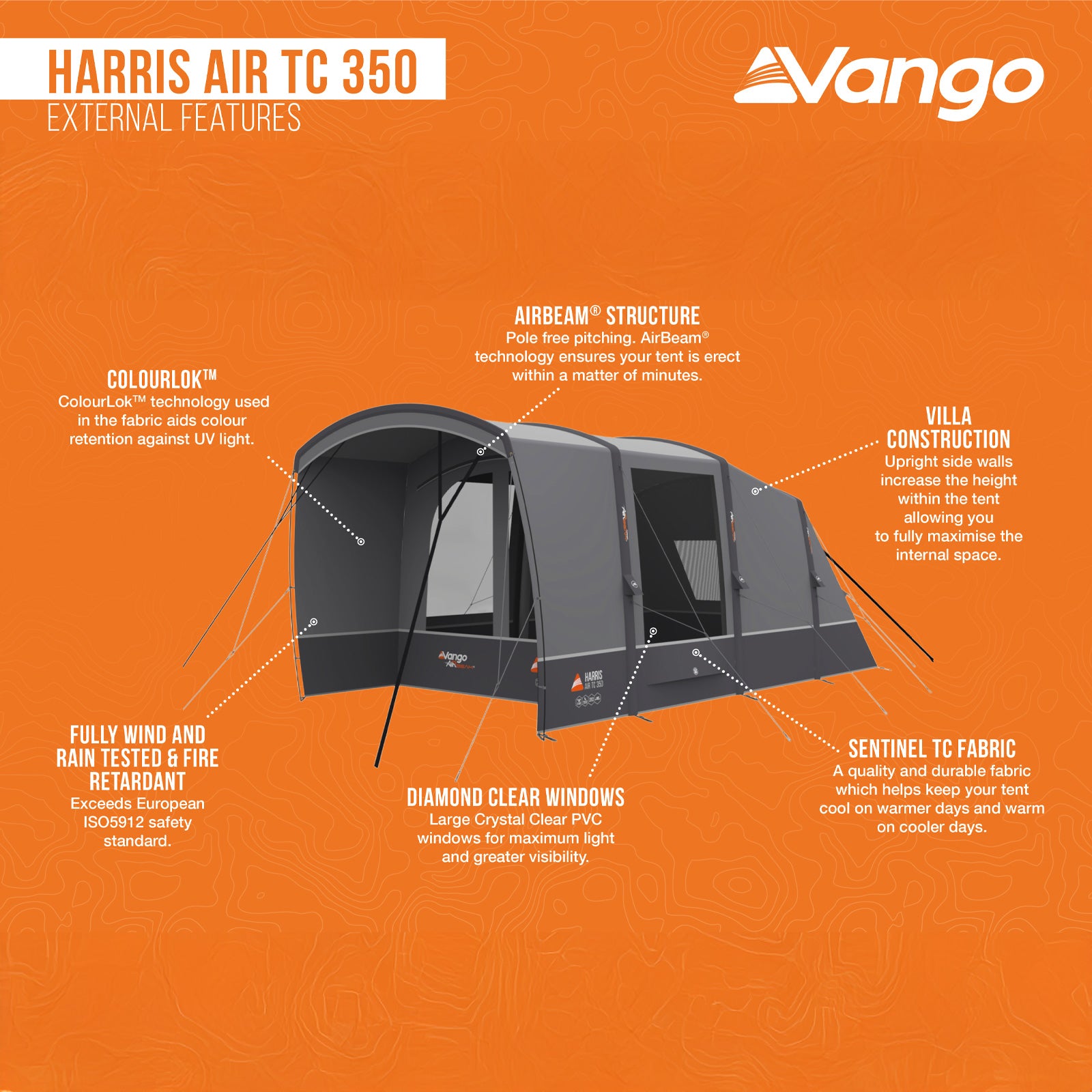 Tente familiale VANGO Harris Air TC 350 – Tente gonflable de camping en coton