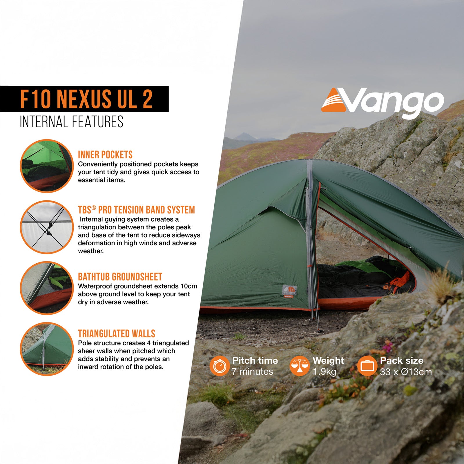 F10 Trekkingzelt Nexus UL 2 Personen Camping Fahrrad Einmann Zelt Biwak 1,7 kg