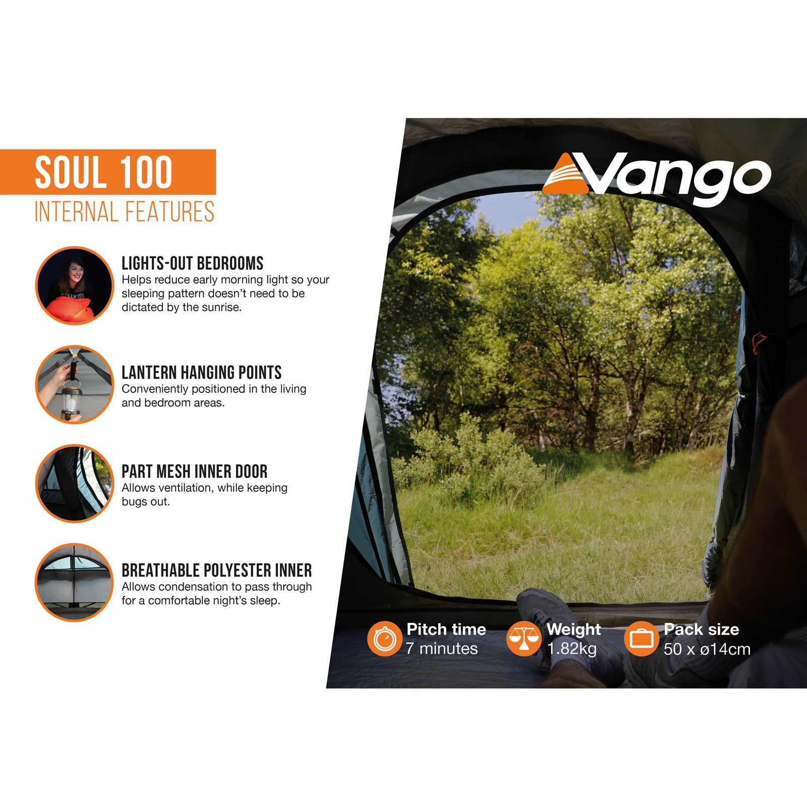 VANGO Soul 100 Trekking 1-persoons fietstent met tunnel, voor buiten