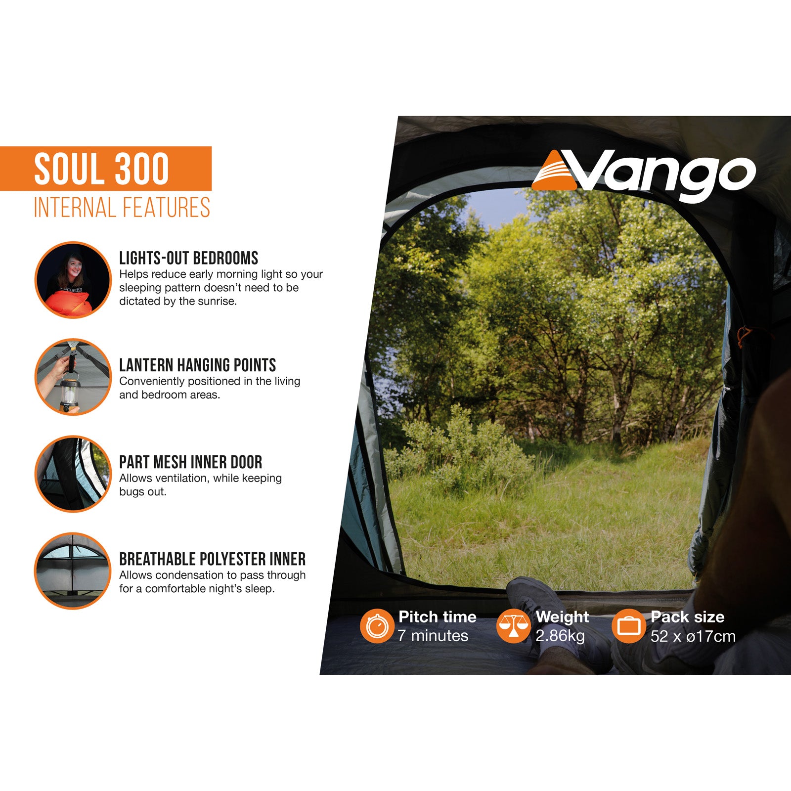 VANGO Camping Tent Soul 300 Trekking 3 Person Tunnel Tent Outdoor Bike Bicycle