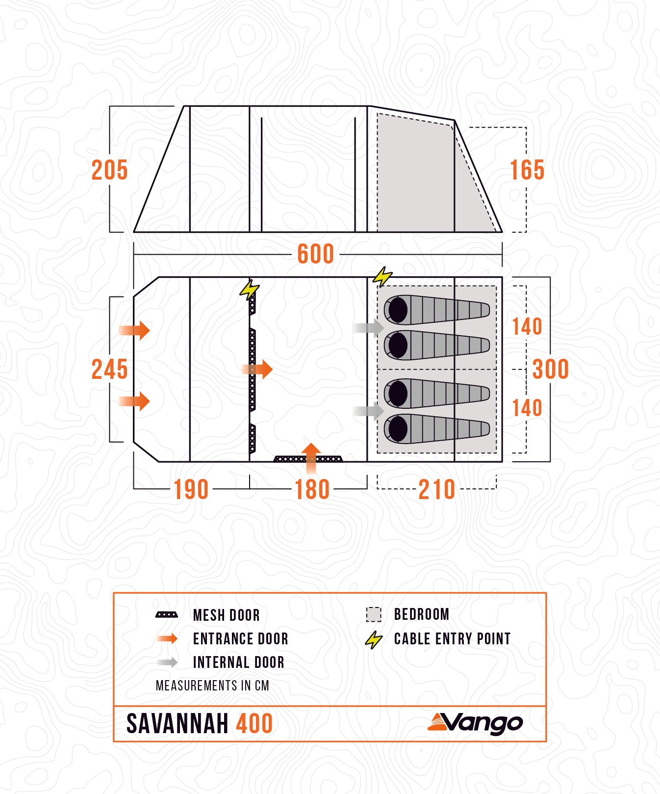 VANGO Familienzelt Savannah 400 Camping Gruppen Zelt 4 Personen Tunnel Vorraum