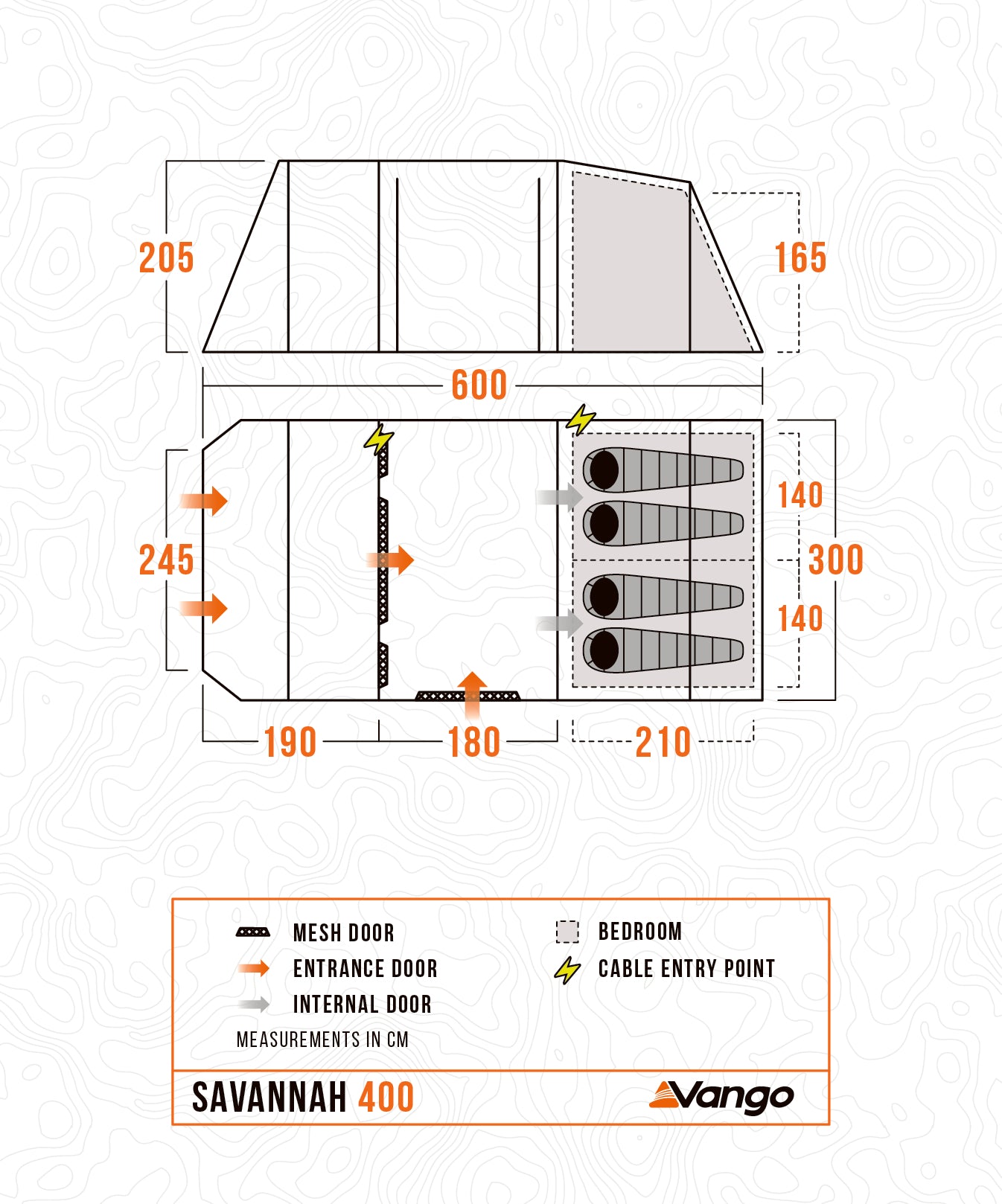 VANGO Familienzelt Savannah 400 Camping Gruppen Zelt 4 Personen Tunnel Vorraum