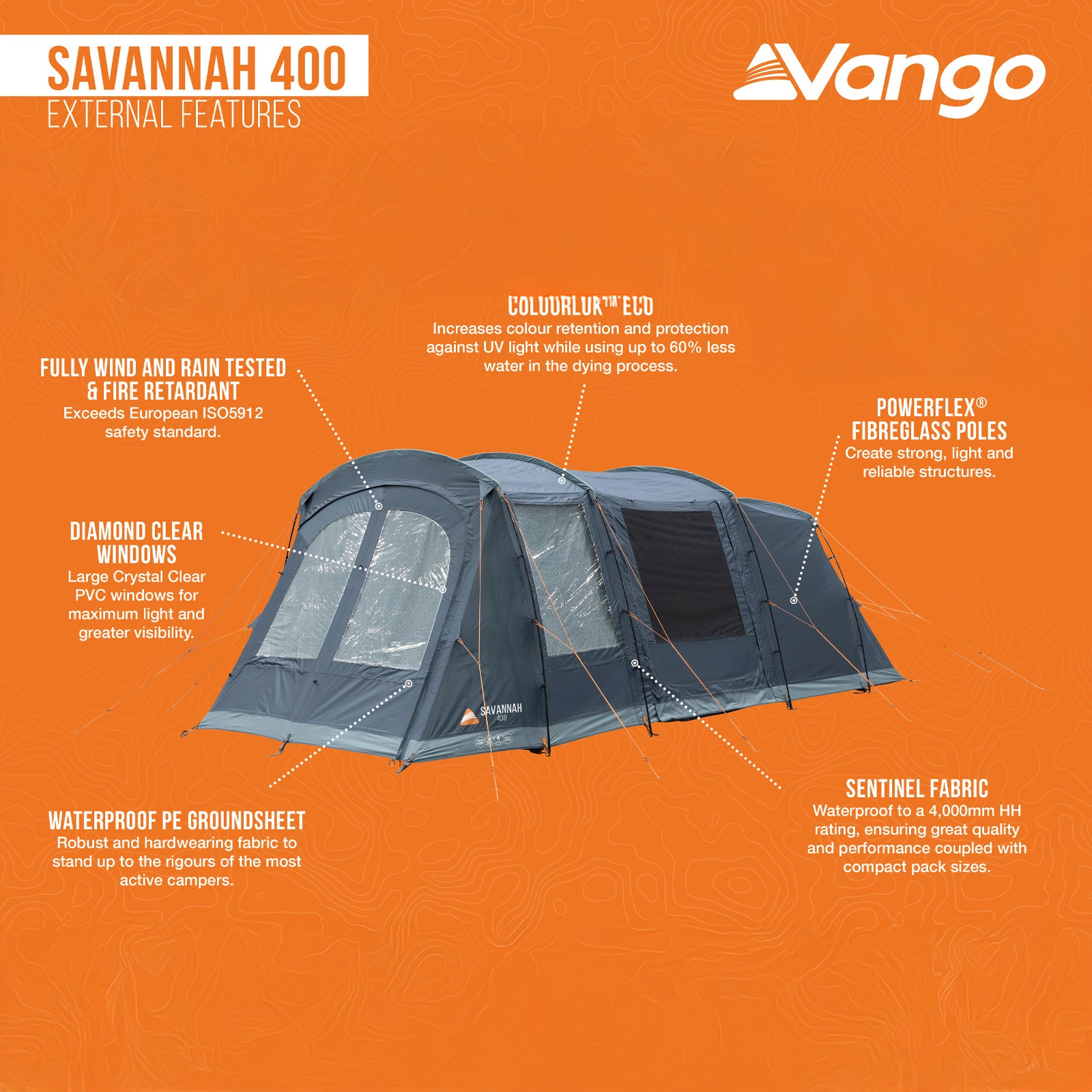 Tente familiale VANGO Savannah 400 – Tente de camping pour groupes – 4 personnes – Entrée en tunnel