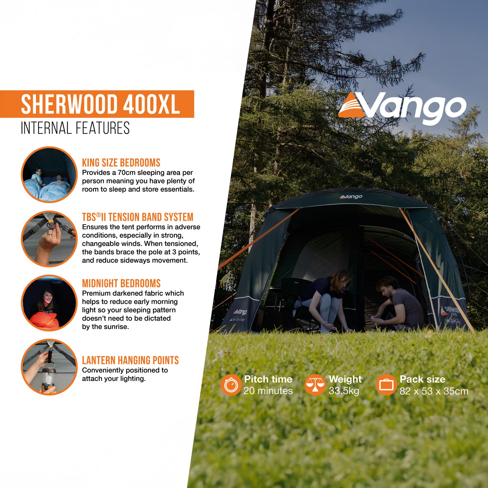 VANGO Familienzelt Sherwood 400XL Campingzelt Gruppenzelt 4 Personen Zelt