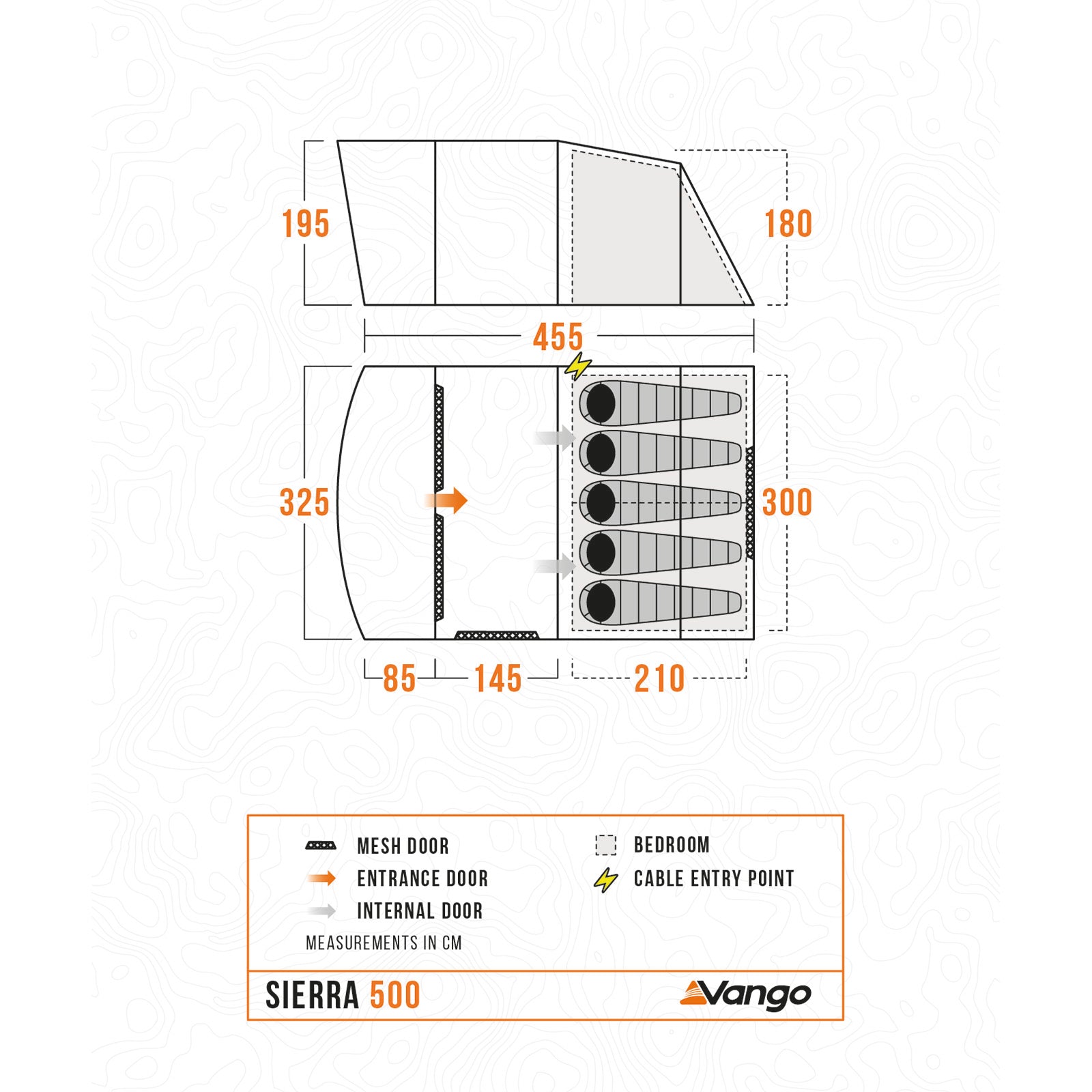 Tente familiale VANGO Sierra 500 – Tente de camping pour groupes – 5 personnes – Tente tunnel avec auvent