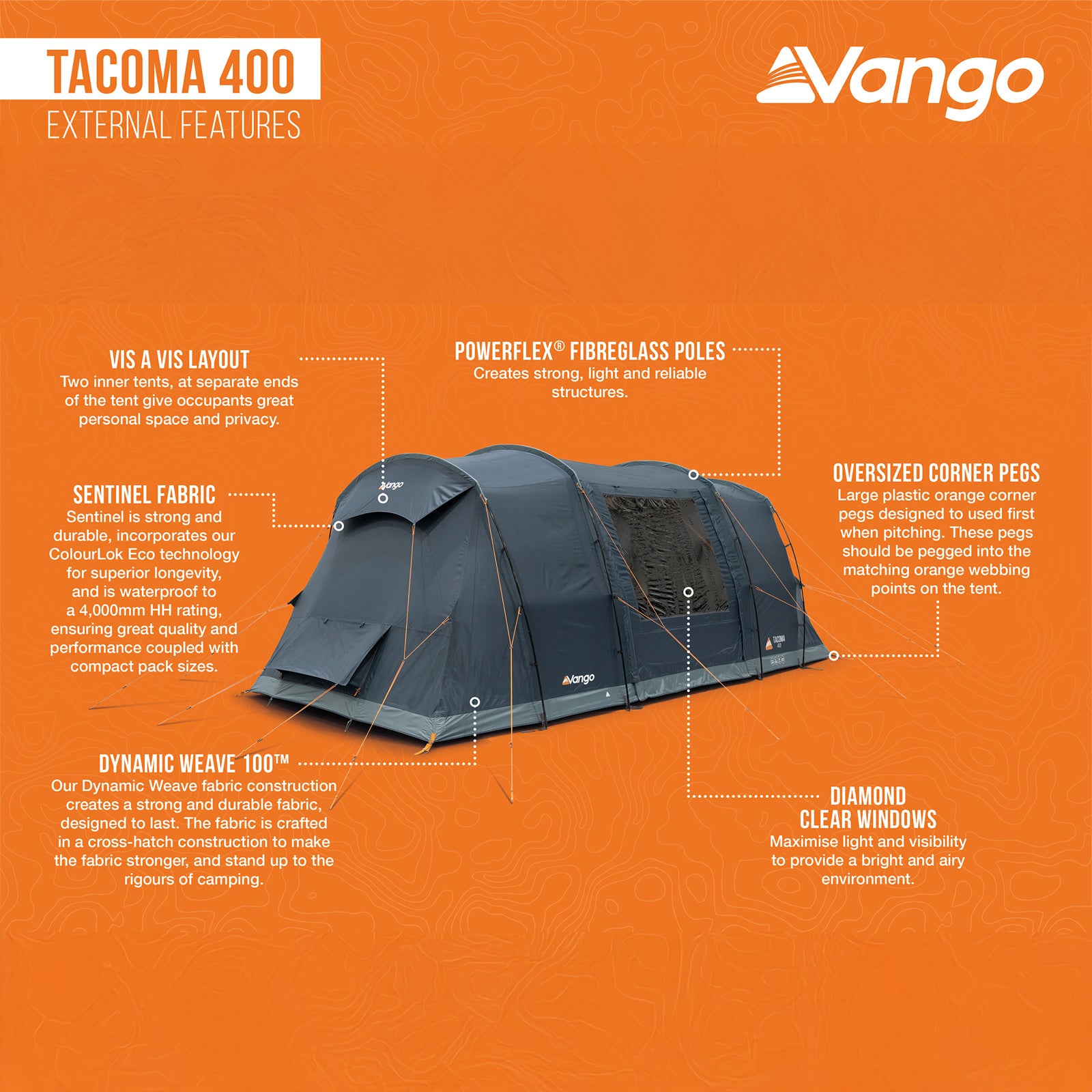 VANGO Familienzelt Tacoma 400 Camping Gruppen Zelt 4 Personen Tunnel Vorraum