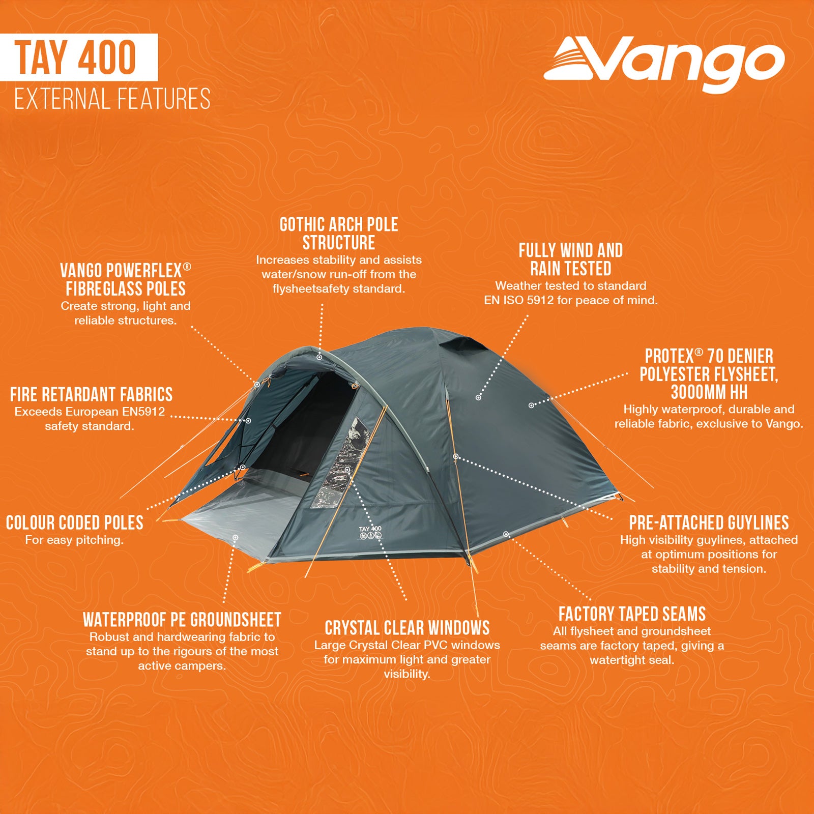 Tente dôme VANGO Tay 400, camping, trekking, igloo, 4 personnes, tente de vélo, vestibule, 5 kg