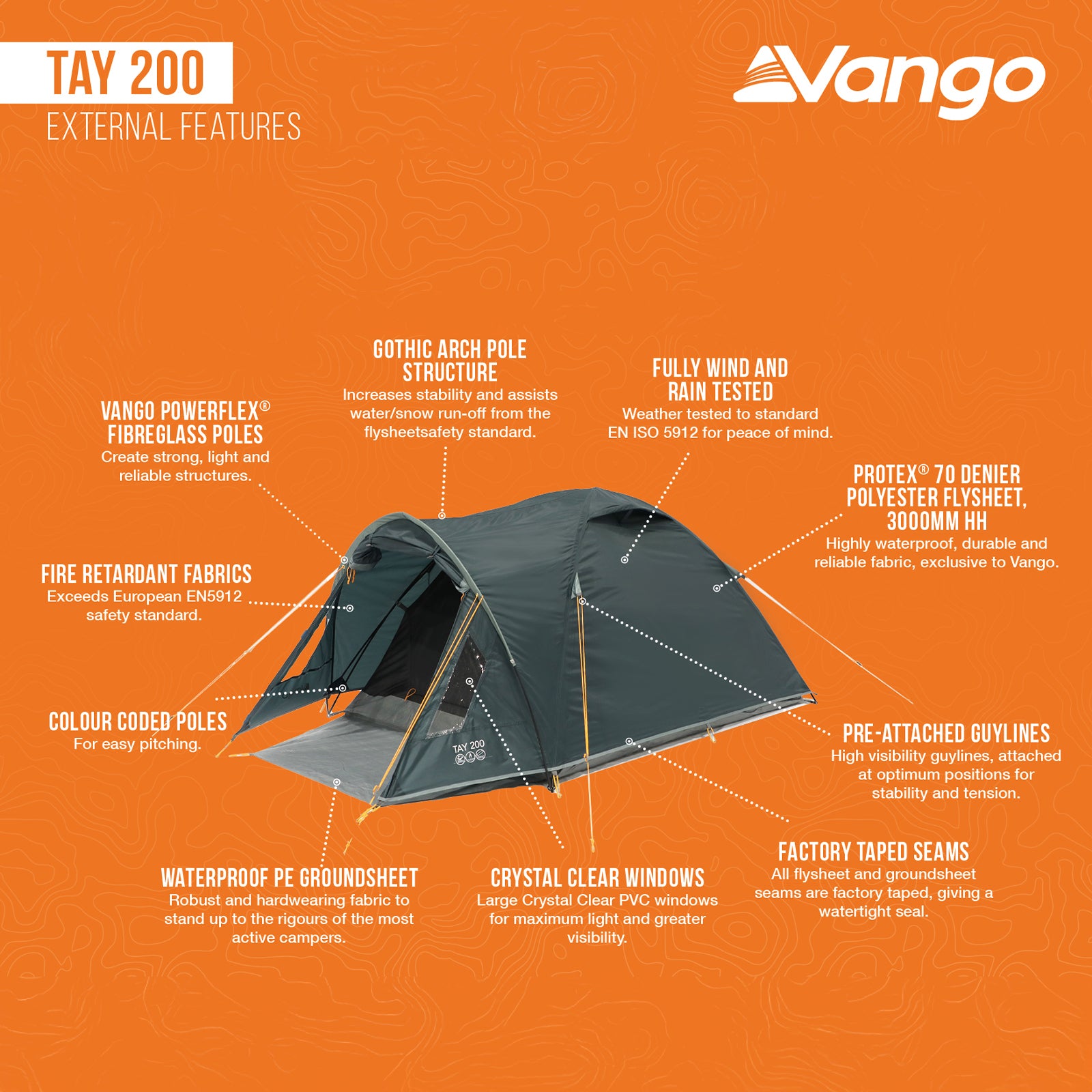 Tente dôme VANGO Tay 200 : tente de camping et de randonnée en forme d'igloo pour 2 personnes, avec vestibule, 3 kg