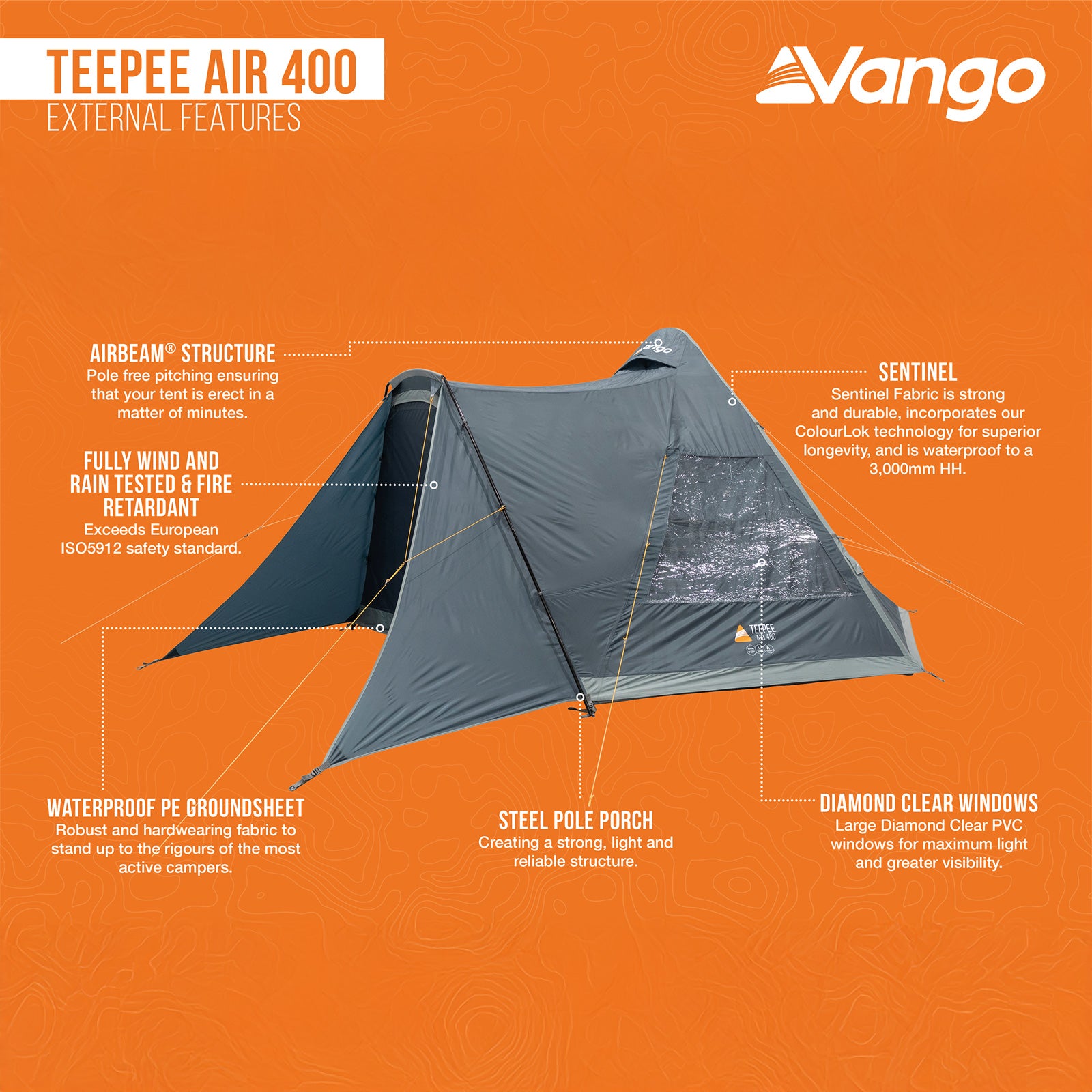 VANGO Kampeertent Teepee Air 400 Airbeam Tipi Familietent Lucht tent Opblaasbaar