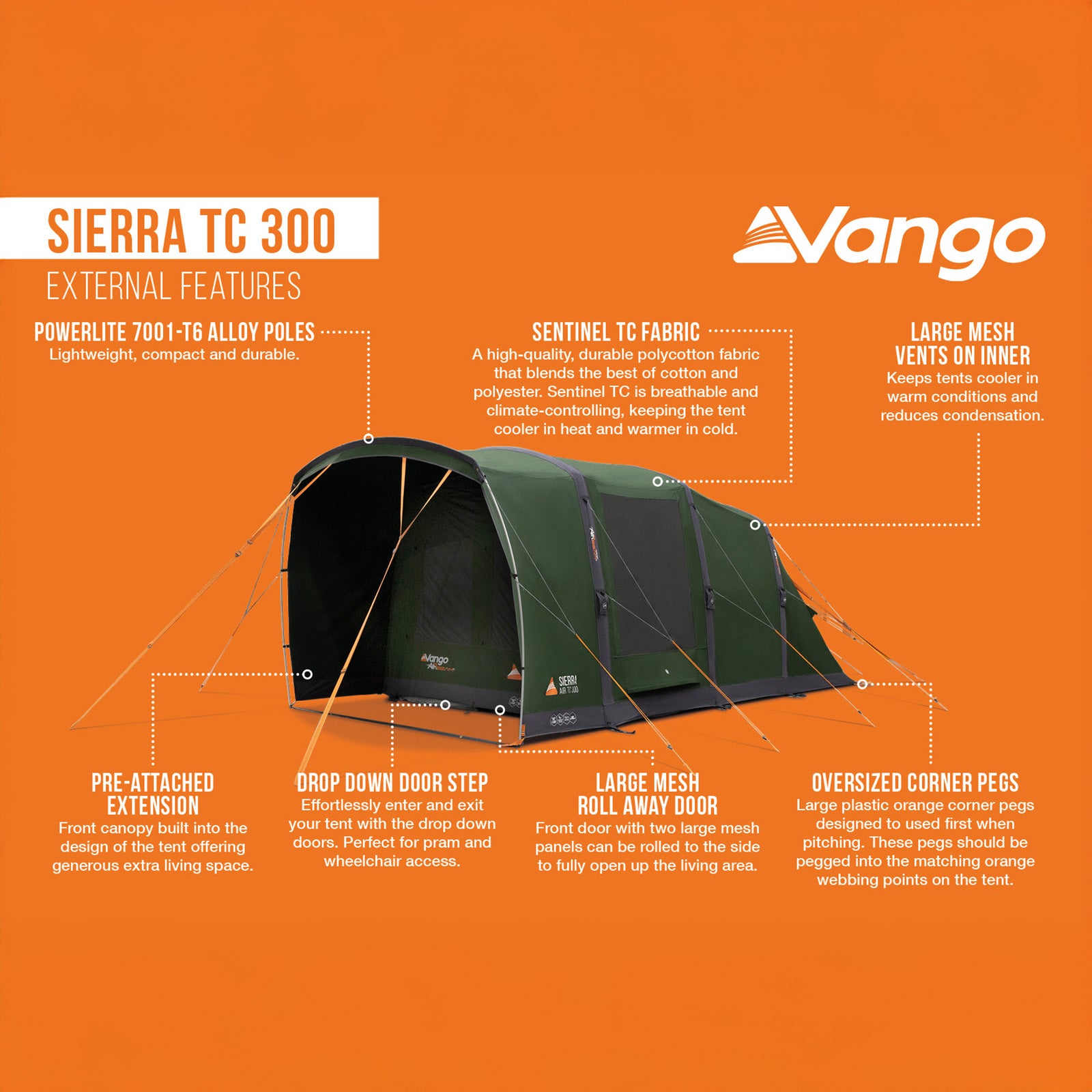 VANGO Familienzelt Sierra 300 TC Camping Gruppen Zelt 3 Personen Zelt Baumwolle