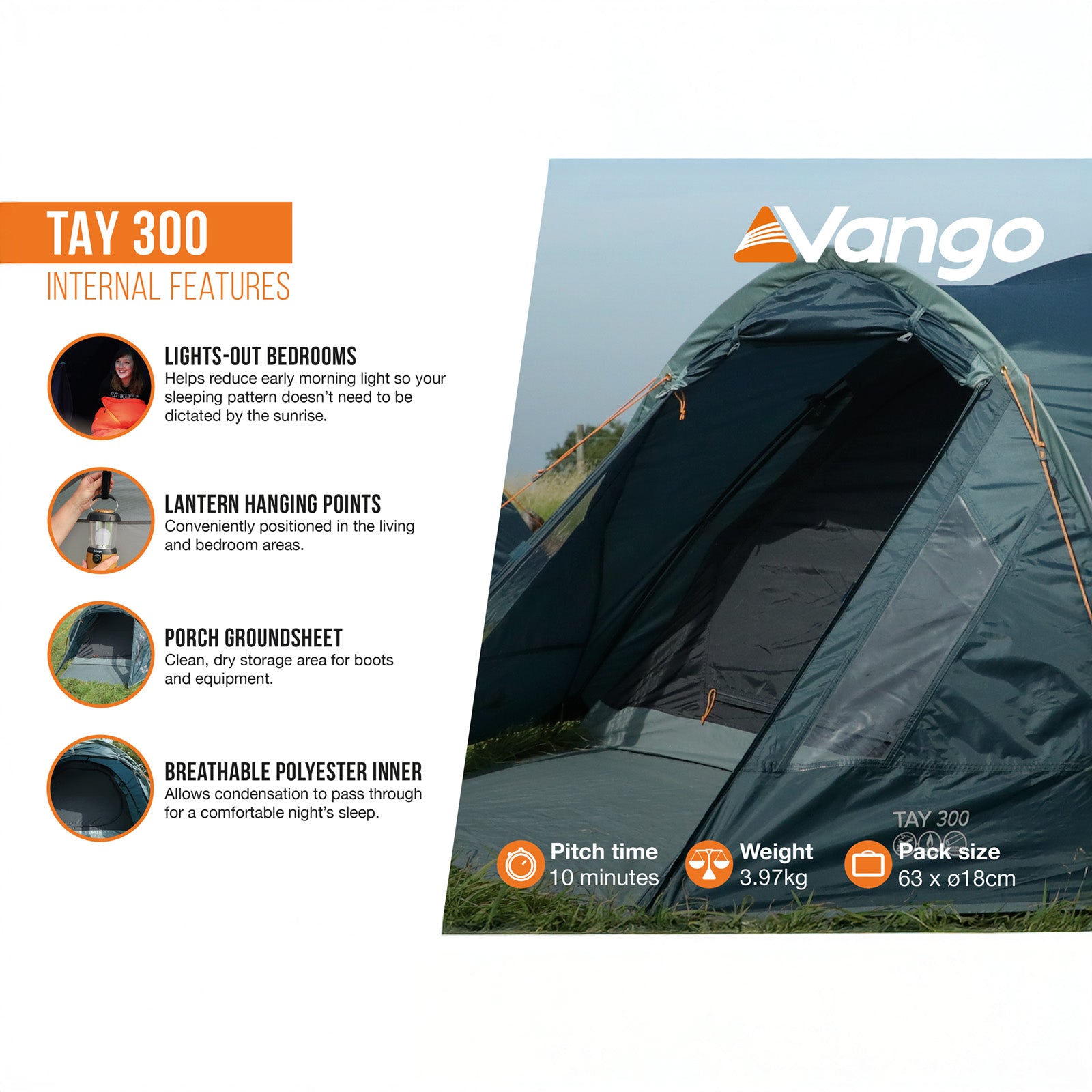 VANGO Kuppelzelt Tay 300 Camping Trekking Iglu 3 Personen Bike Zelt Vorraum 4 kg