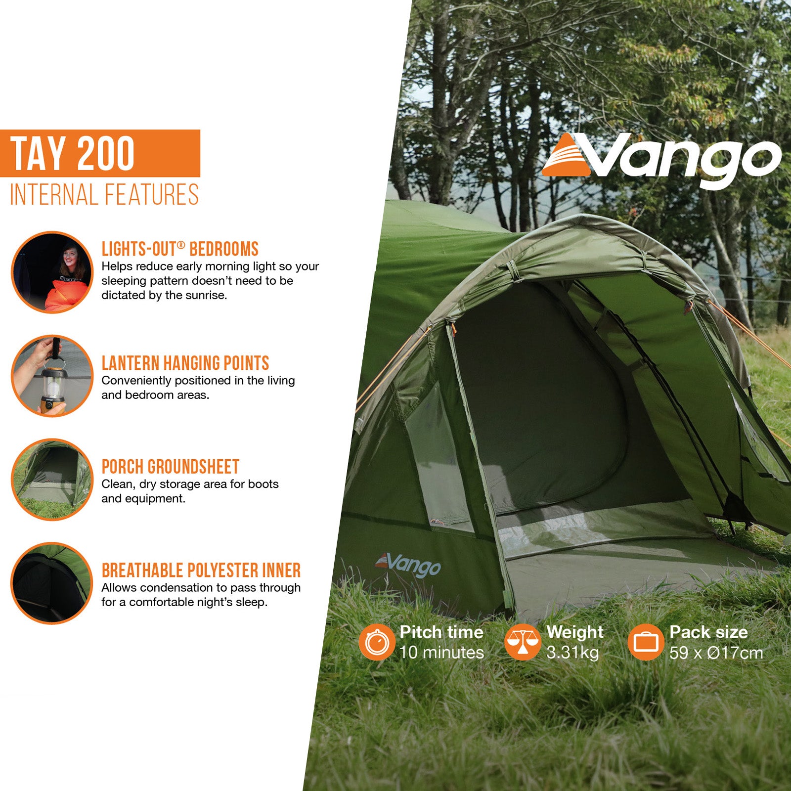 VANGO Kuppelzelt Tay 200 Camping Trekking Iglu 2 Personen Bike Zelt Vorraum 3 kg