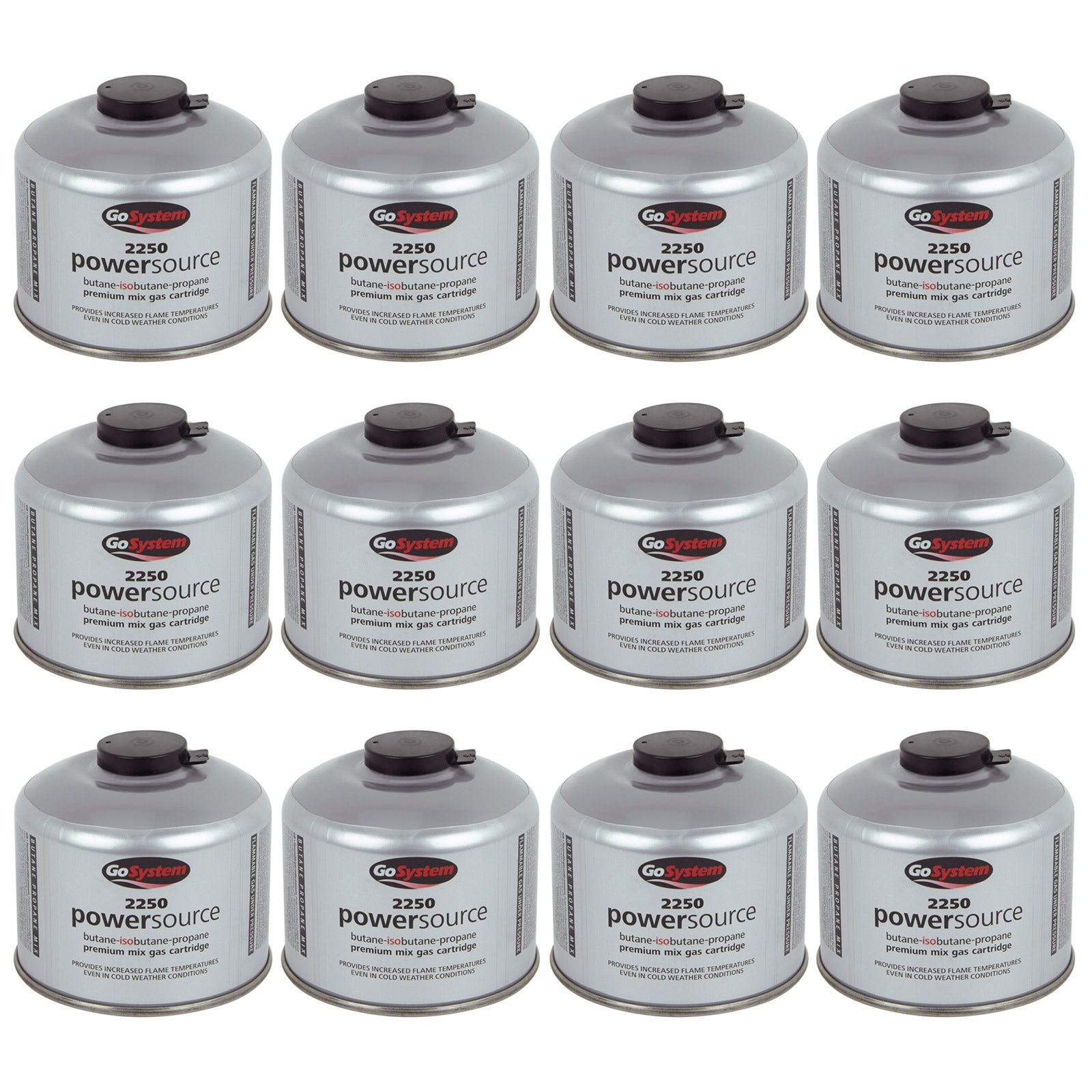 12 x GO SYSTEM screw-on cartridge valve gas cartridge stove butane/propane 220 g