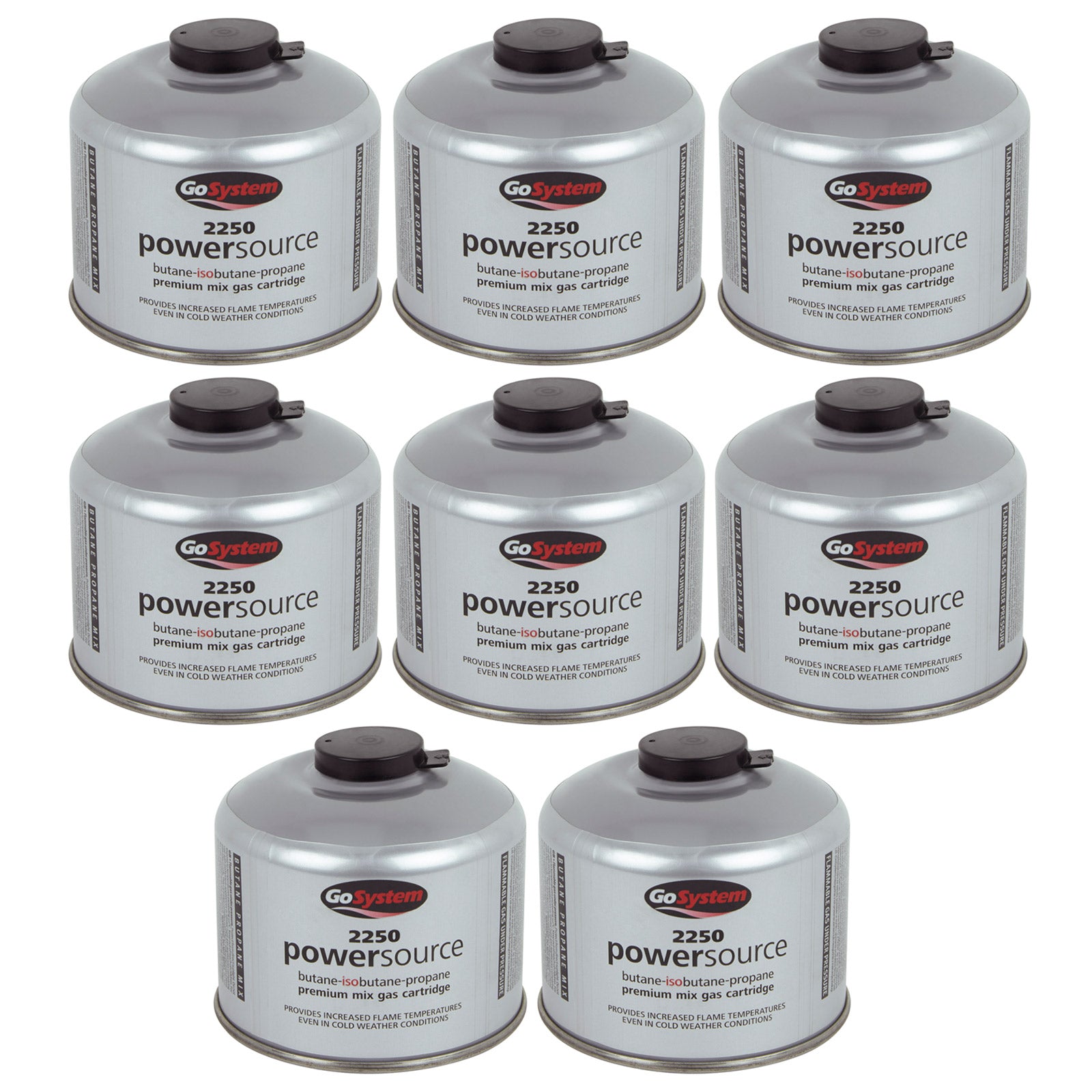 8 x Go System screw-on cartridge valve gas cartridge cooker Iso Butane/Propane 220g