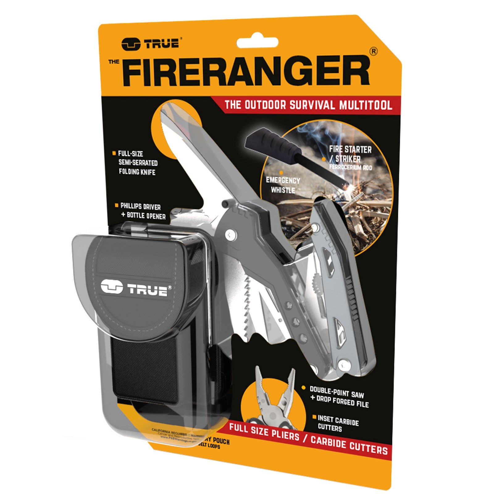 TRUE UTILITY Outil multifonction Fireranger Allume-feu Couteau de poche Couteau pliant Pince