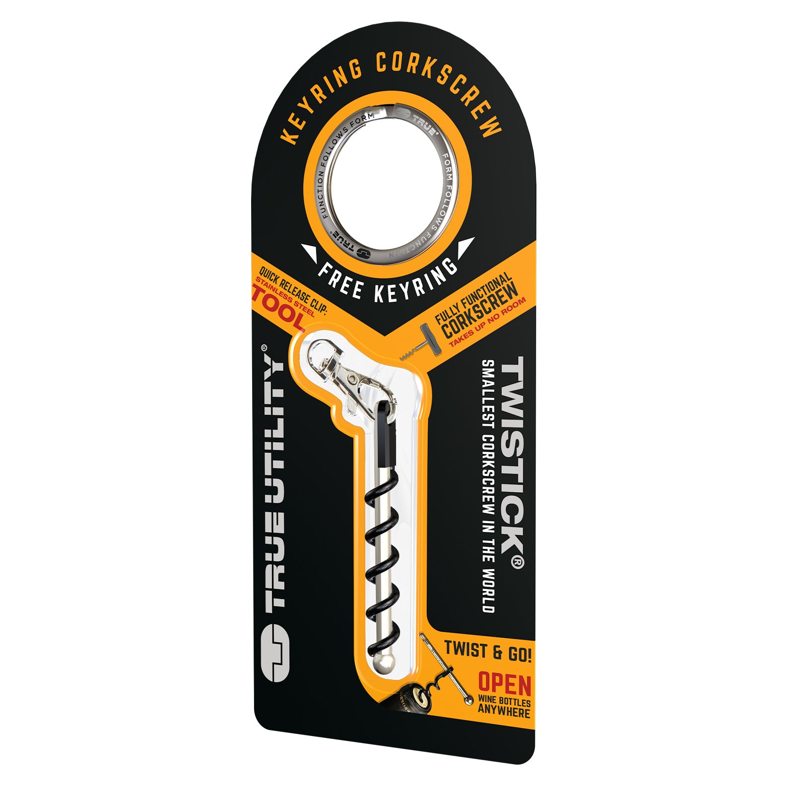 TRUE UTILITY Mini Korkenzieher Twistick - Wein Flaschen Öffner Schlüsselanhänger