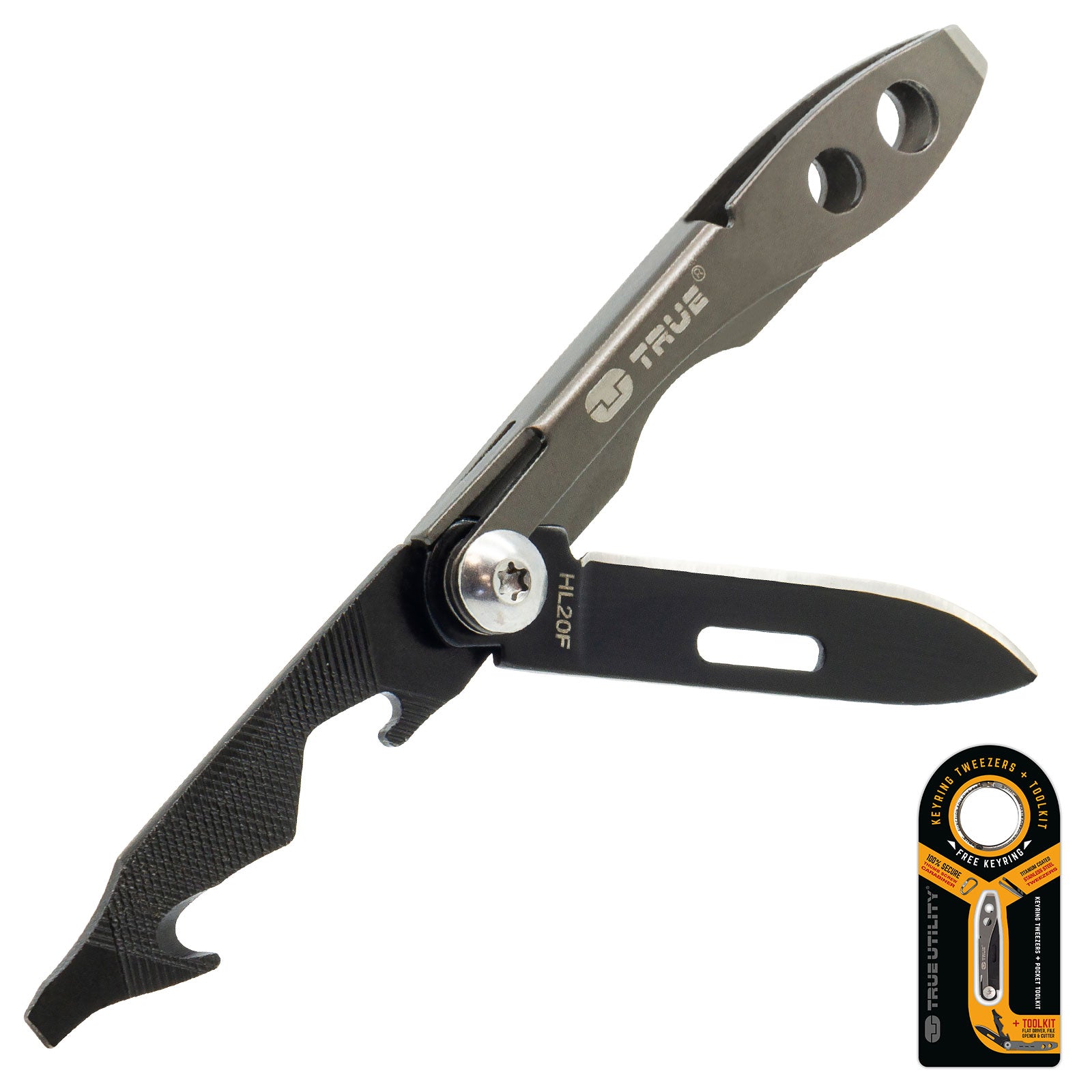 TRUE UTILITY Couteau de poche Pince à épiler Mini outil multifonction Couteau pliant Porte-clés