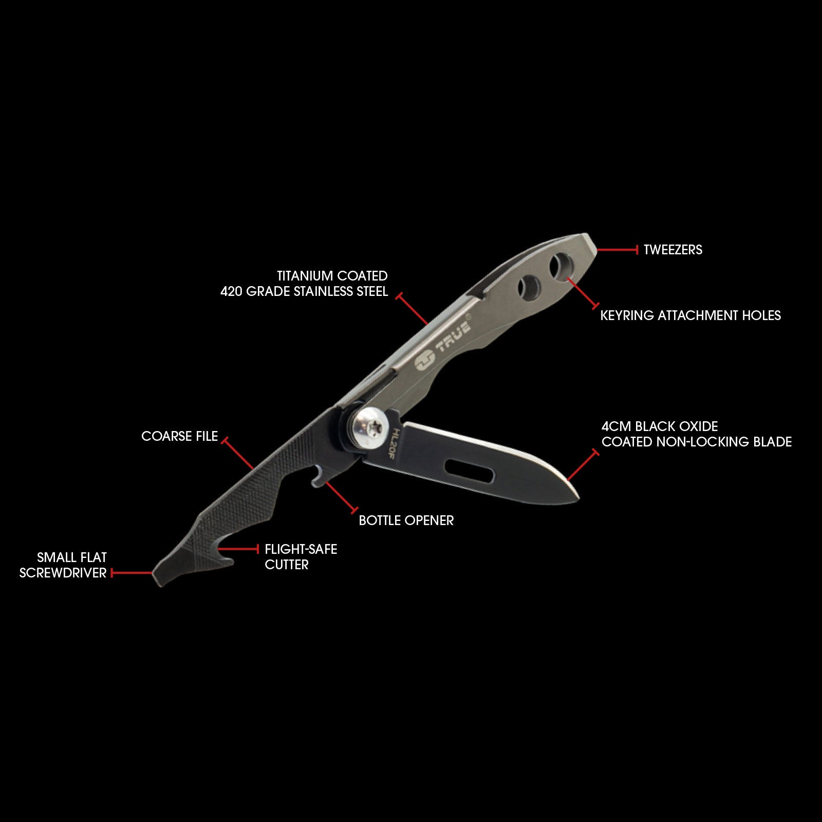 TRUE UTILITY Pocket Knife Tweezer Mini Multi Tool Folding Knife Keychain