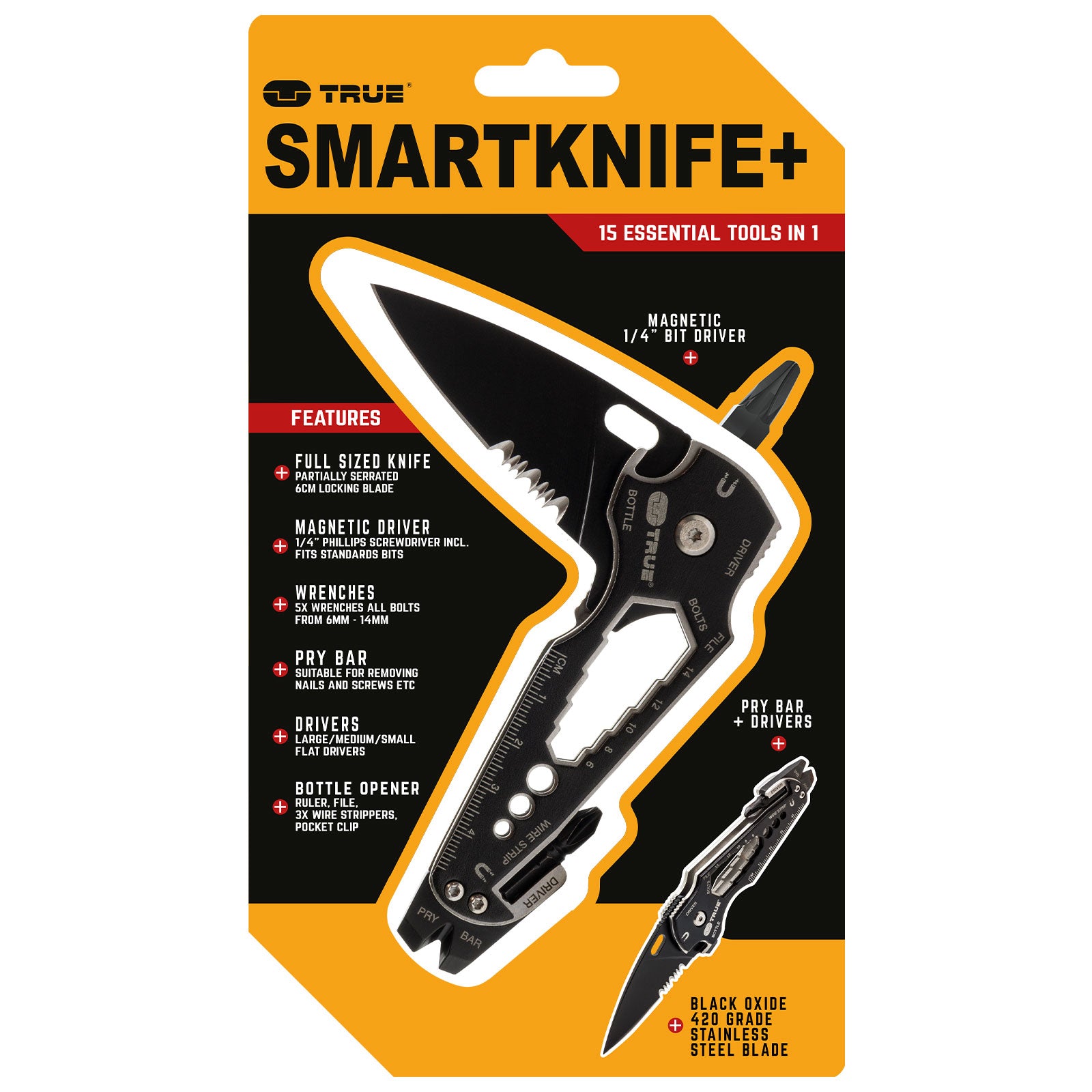 TRUE UTILITY Mini-outil multifonctions SmartKnife+ avec clip de ceinture – Couteau de poche pliant