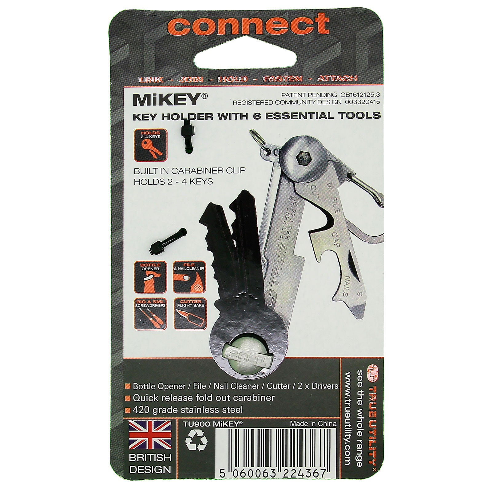 TRUE UTILITY Connect Mini Multi Tool MiKey - Schlüssel Bund Organizer Karabiner