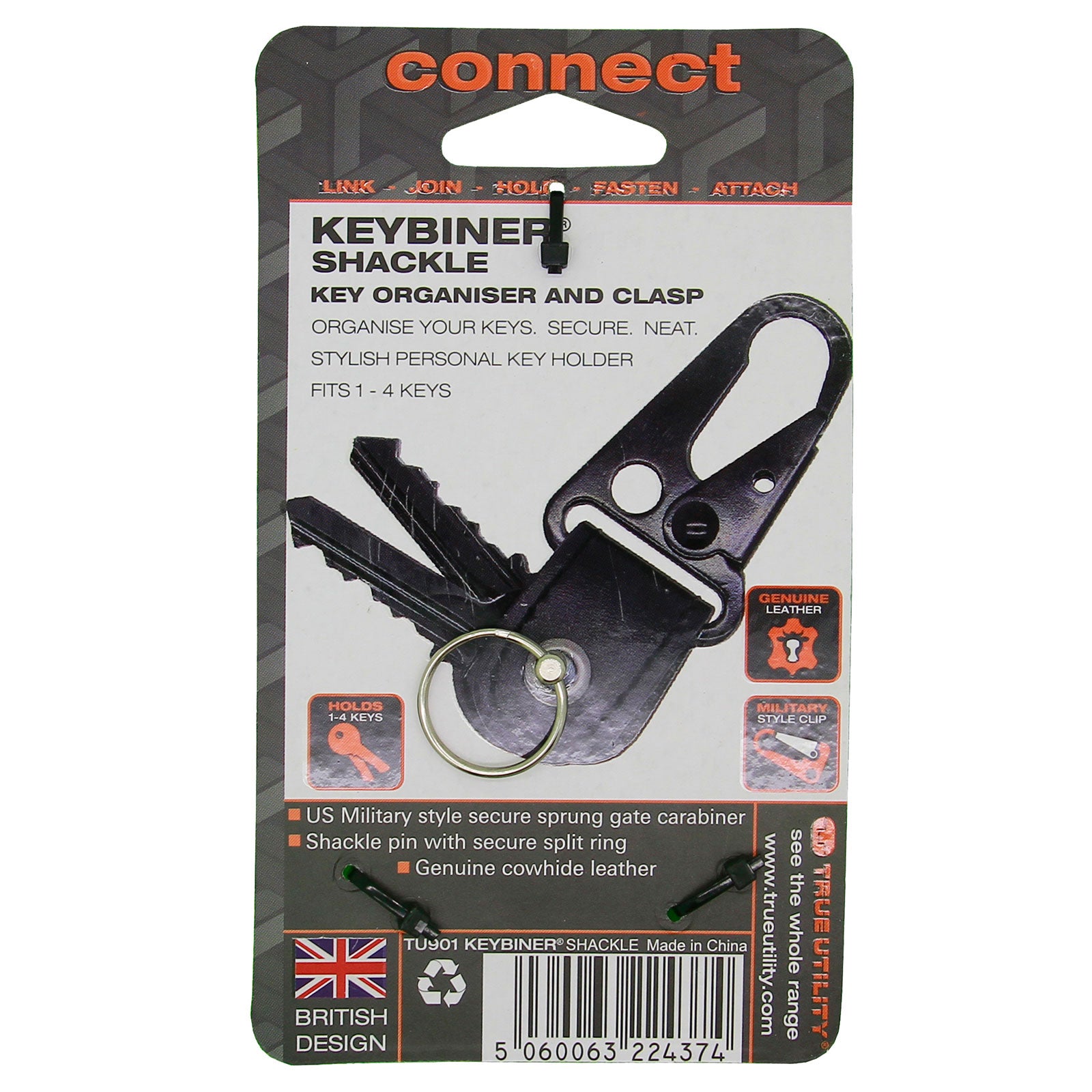 TRUE UTILITY Connect Keybiner XL Schlüssel Ring Anhänger Schlüsselbund Organiser