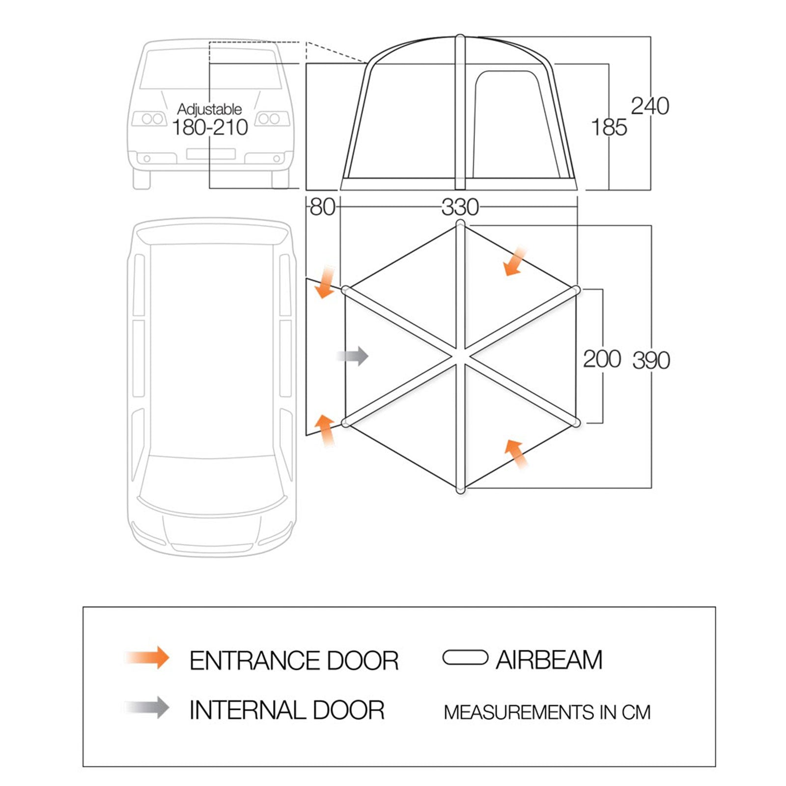 VANGO busvoortent Airhub Hexaway II Low Airbeam lucht tent voor busjes, SUV’s en VW’s – opblaasbaar